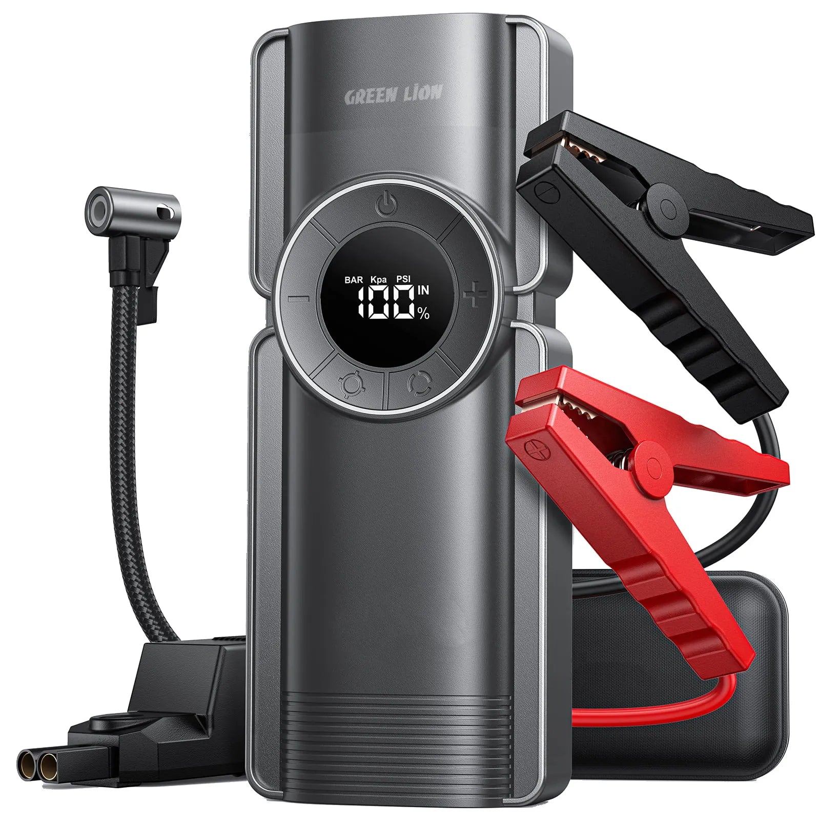Green Lion Portable Jump Starter with Air Pump 10000mAh & LED Flashlight – Black