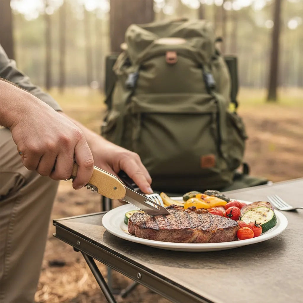 عدة Green Lion Multifunction BBQ Tool Set للشواء 5 في 1 قابلة للطي – خشبي