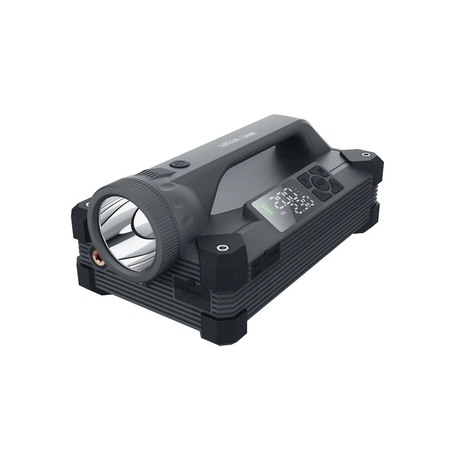 Green Lion JX66 Jump Starter Tyre Inflator Flashlight Power Bank 6000A – Black