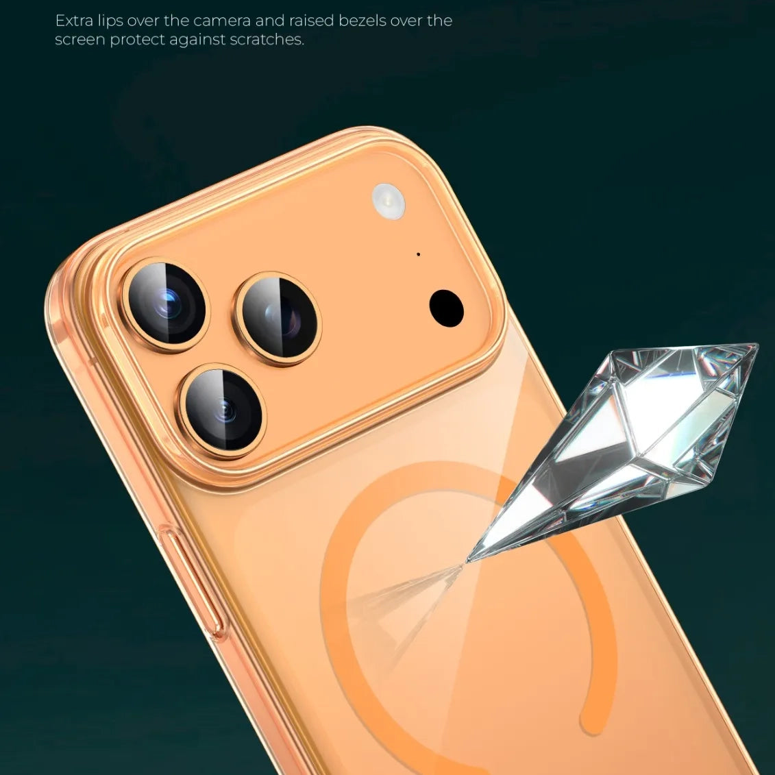 كفر Green Lion MagSafe Hybrid Tech المقاوم للصدمات لهاتف iPhone 17 Pro Max – شفاف برتقالي
