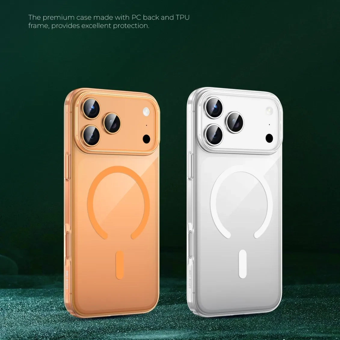 كفر Green Lion MagSafe Hybrid Tech المقاوم للصدمات لهاتف iPhone 17 Pro Max – شفاف برتقالي