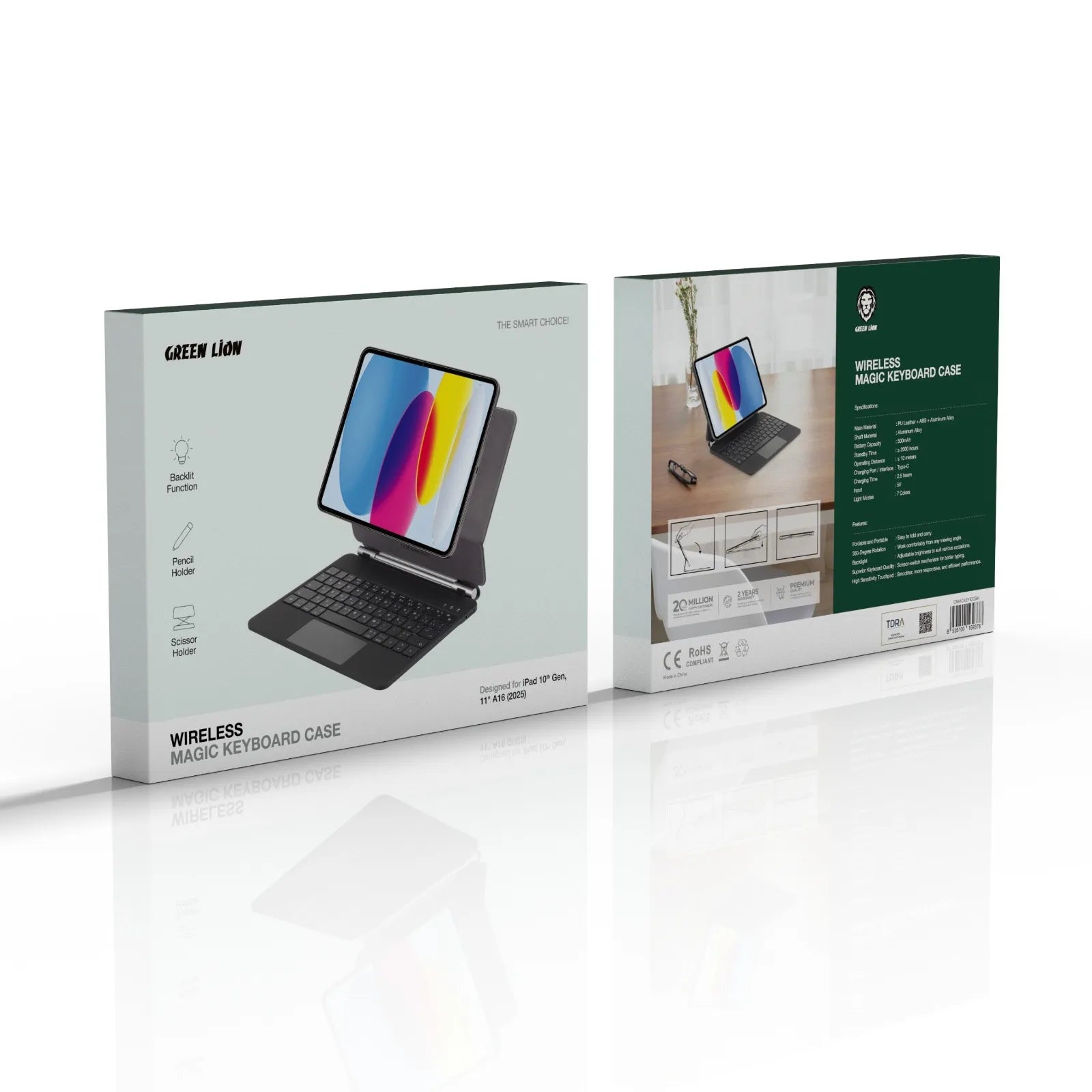 جراب Green Lion Wireless Magic Keyboard للآيباد 10.9" و iPad Air 11" مع تراك باد – أسود