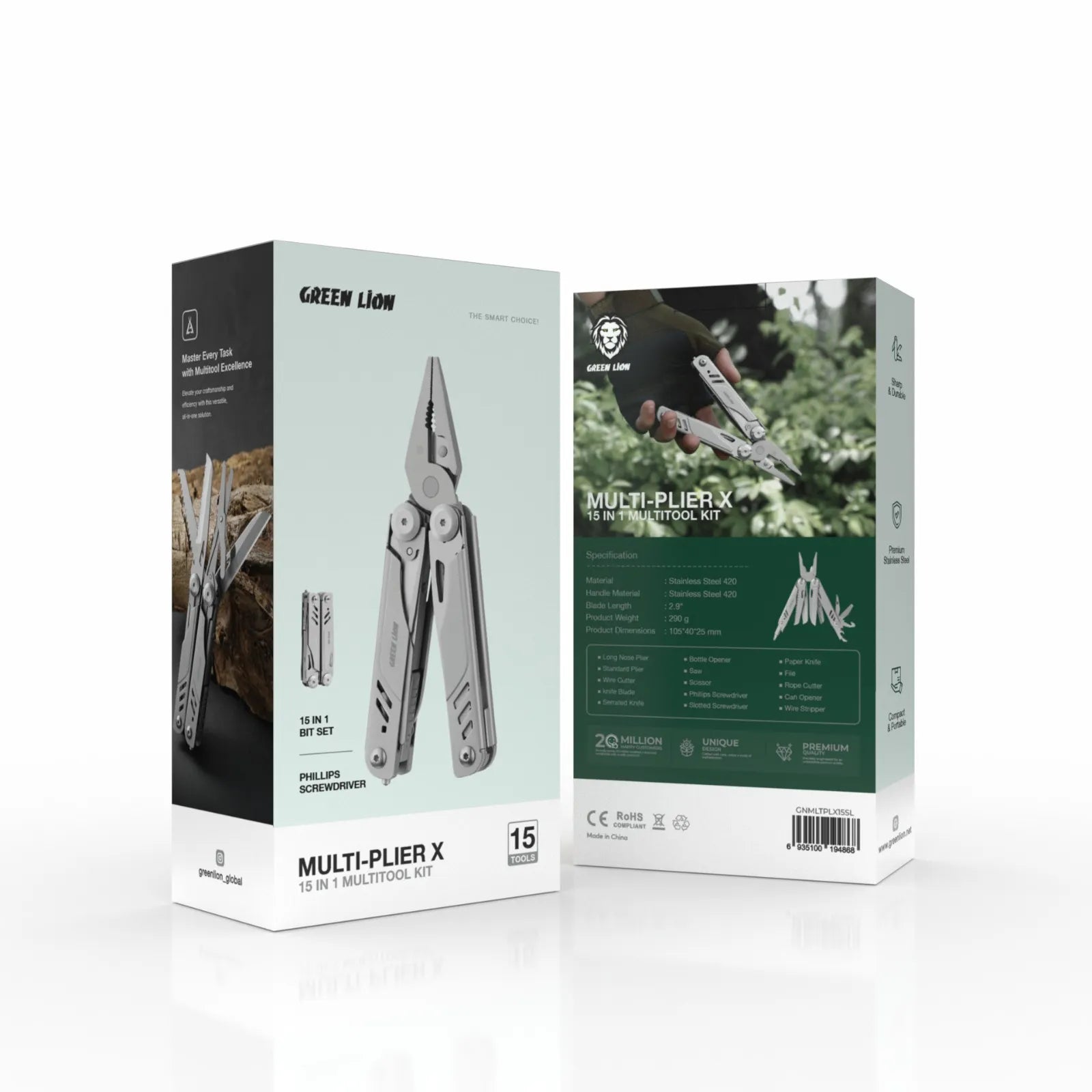 عدة Green Lion Multi-Plier X متعددة الاستخدامات 15 في 1 ستانلس ستيل – فضي