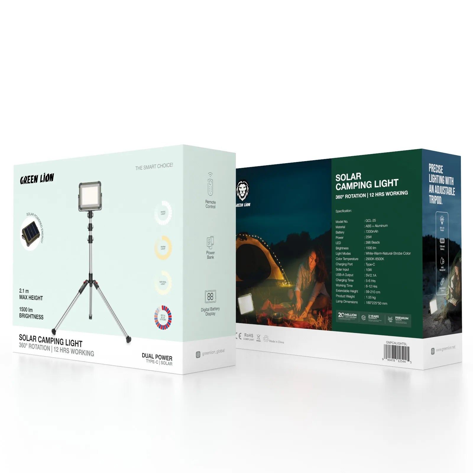 إضاءة Green Lion Solar Camping Light بالطاقة الشمسية مع حامل ثلاثي قابل للتعديل – فضي