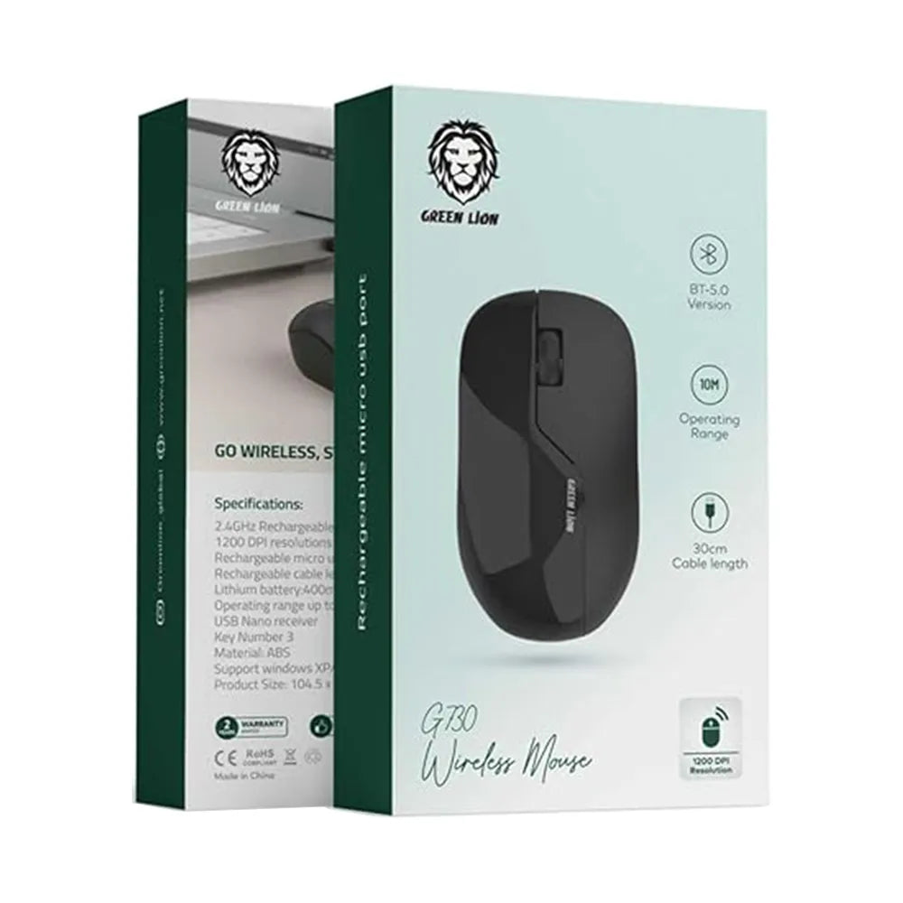 ماوس Green Lion G130 اللاسلكي القابل للشحن مع Bluetooth 5.0 و2.4GHz – أسود / أبيض