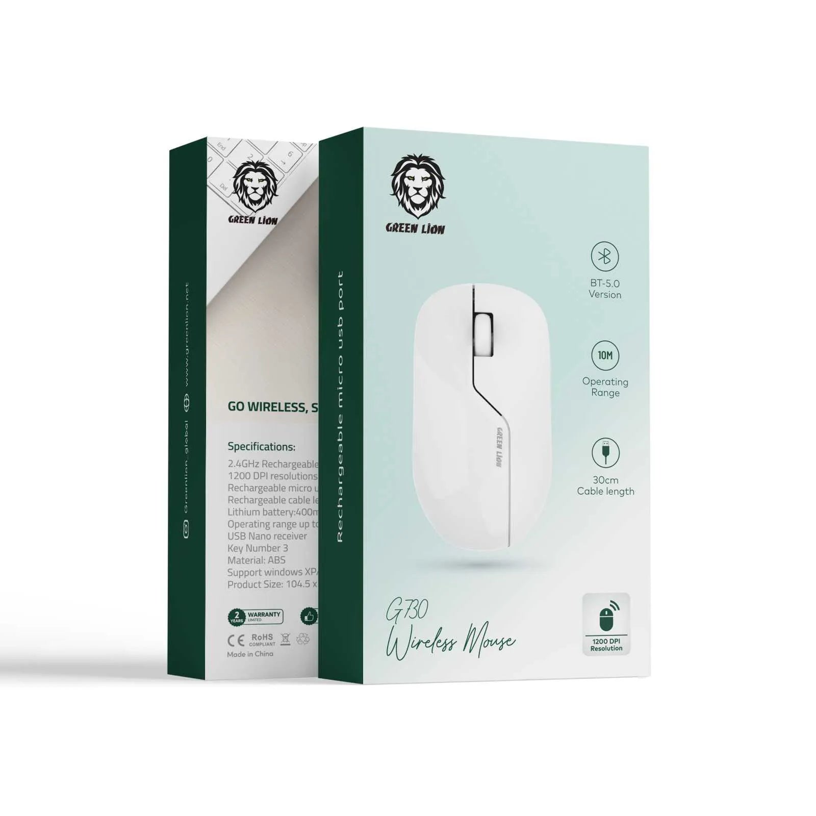 ماوس Green Lion G130 اللاسلكي القابل للشحن مع Bluetooth 5.0 و2.4GHz – أسود / أبيض