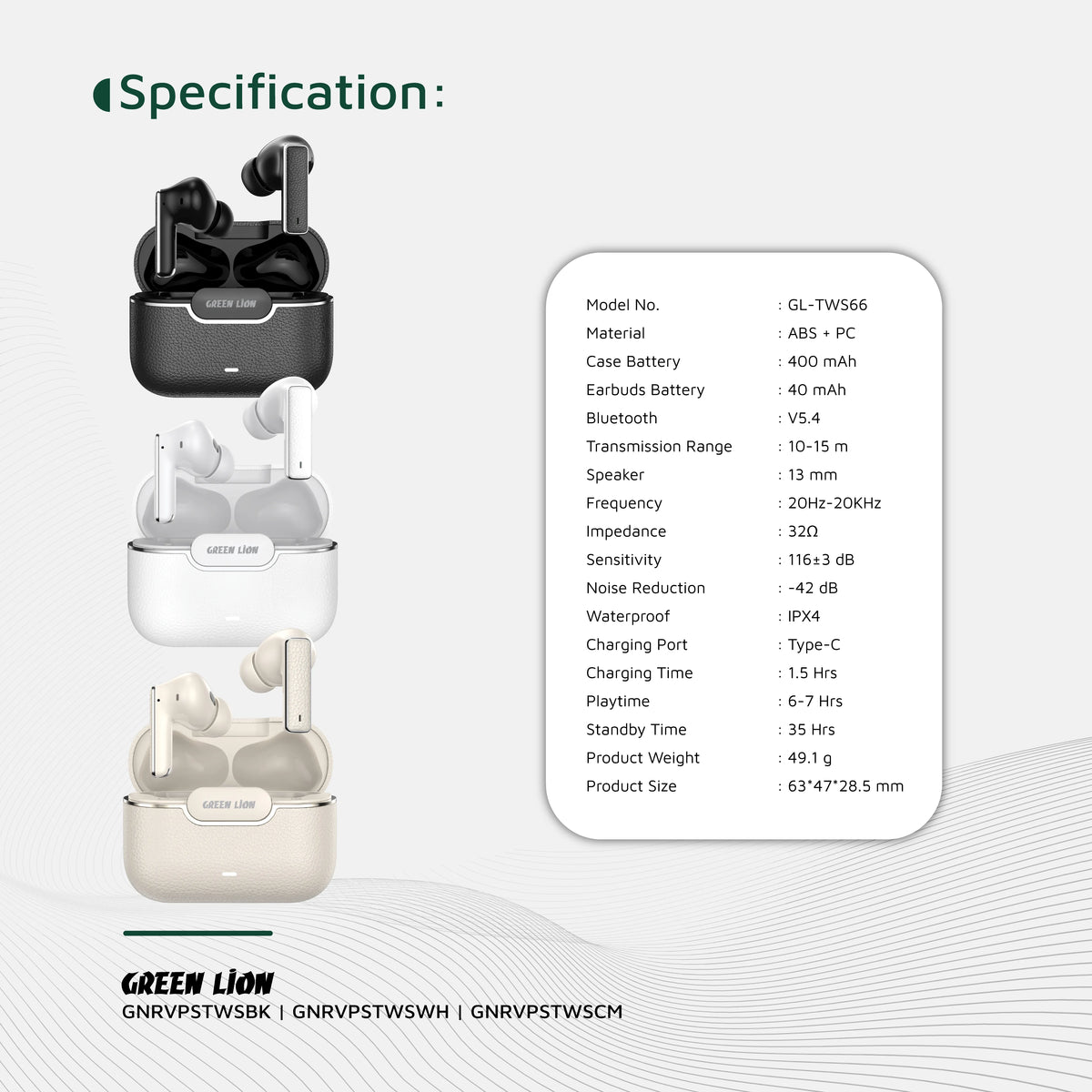 سماعات Green Lion River Plus اللاسلكية مع Hybrid ANC وتقنية ENC للمكالمات – أسود-3