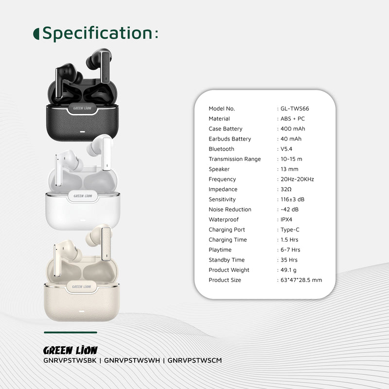سماعات Green Lion River Plus اللاسلكية مع Hybrid ANC وتقنية ENC للمكالمات – أسود-3