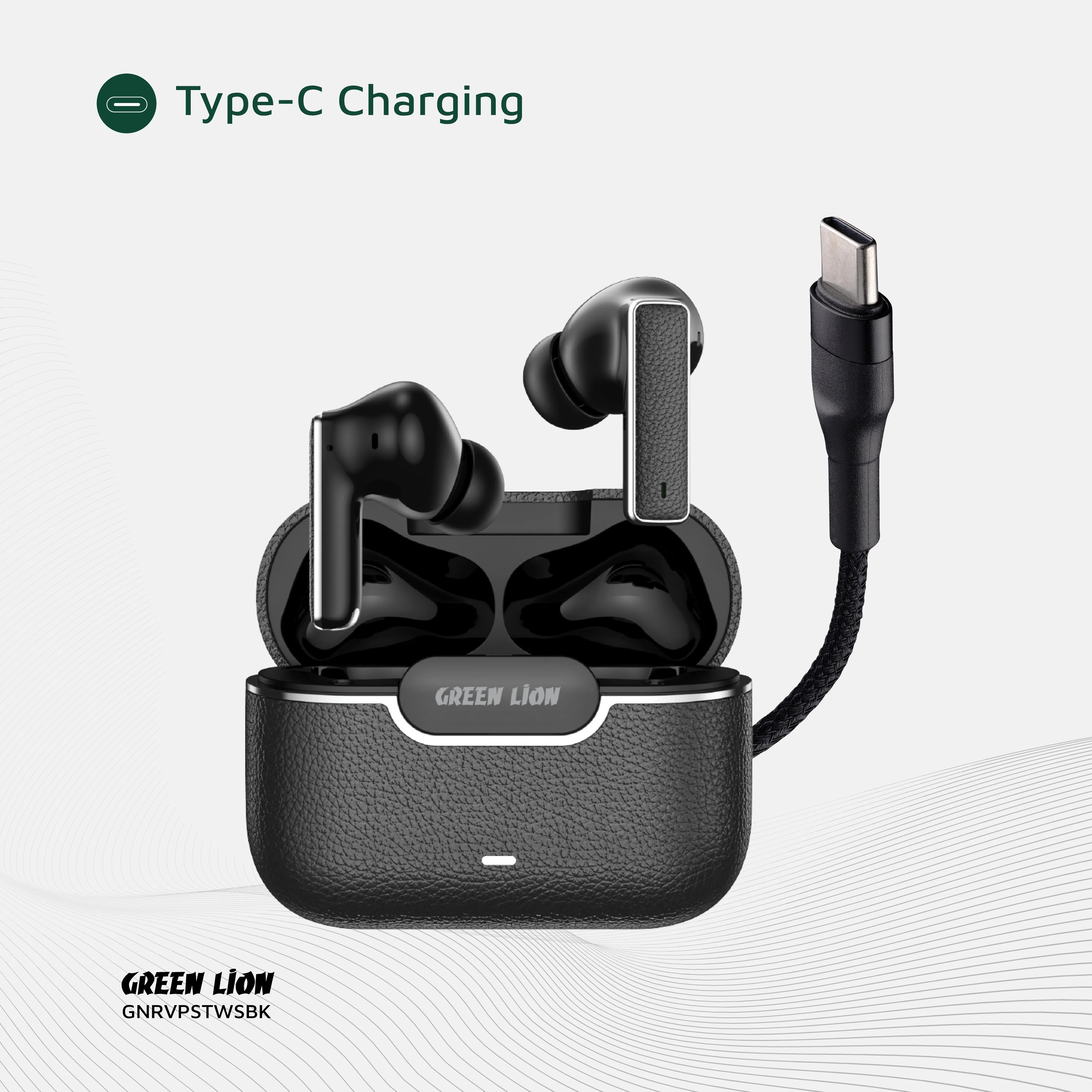 Green Lion River Plus True Wireless Earbuds with Hybrid ANC & ENC Calls – Black