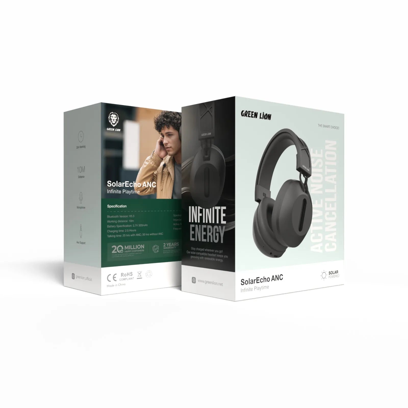 Green Lion SolarEcho ANC Wireless Headphones with Solar Charging & Active Noise Cancellation – Multiple Colors