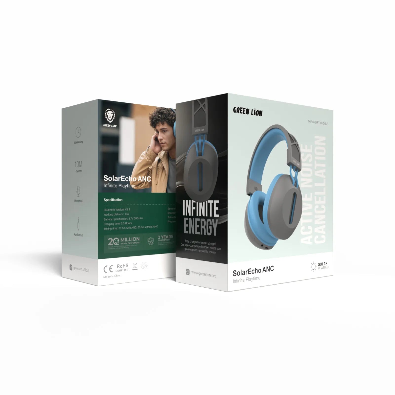 Green Lion SolarEcho ANC Wireless Headphones with Solar Charging & Active Noise Cancellation – Multiple Colors