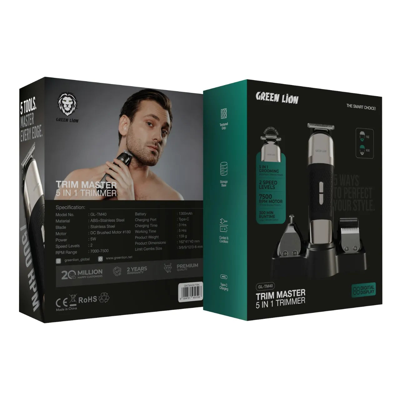 Green Lion Trim Master 5 In 1 Grooming Trimmer Type-C Rechargeable – Black