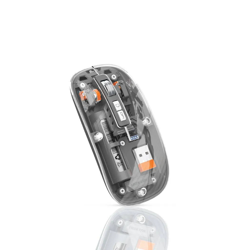 Green Lion Transparent Mouse 2 Wireless Rechargeable Silent Mouse – Grey & Pink