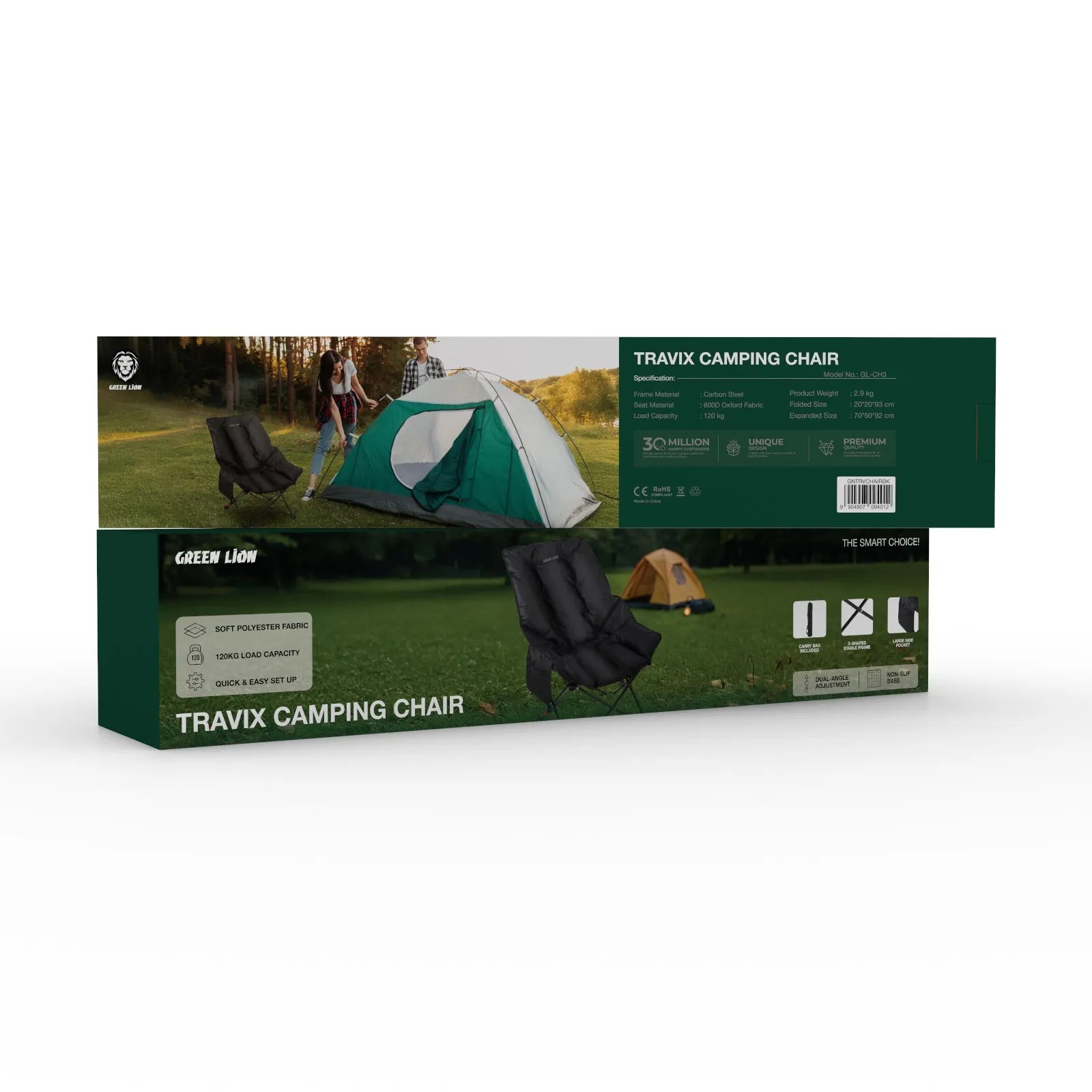 Green Lion Travix Camping Chair Foldable Outdoor Chair – Black