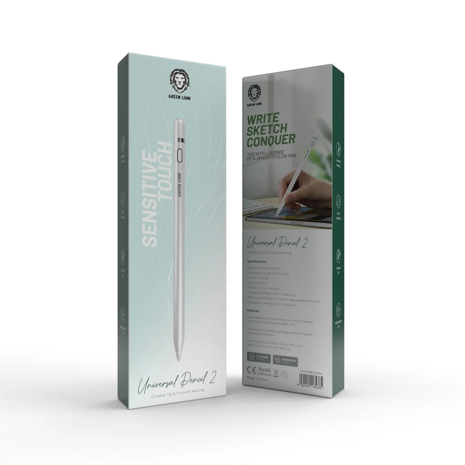 Green Lion Universal Pencil 2 Smart Stylus Pen for iPad & Touch Devices – White