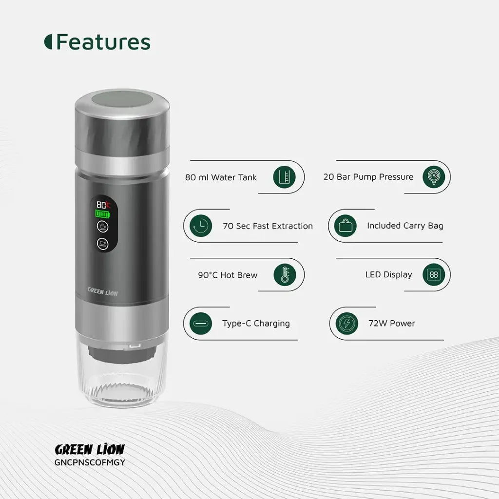 Green Lion Campinas Portable Coffee Maker 80ml - Gray