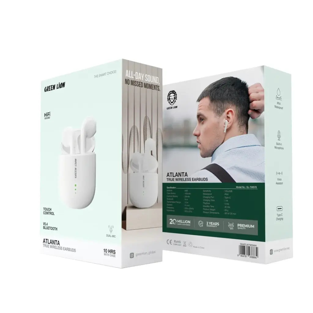 Green Lion Atlanta True Wireless Earbuds   GNATLNTWSBK/GNATLNTWSWH