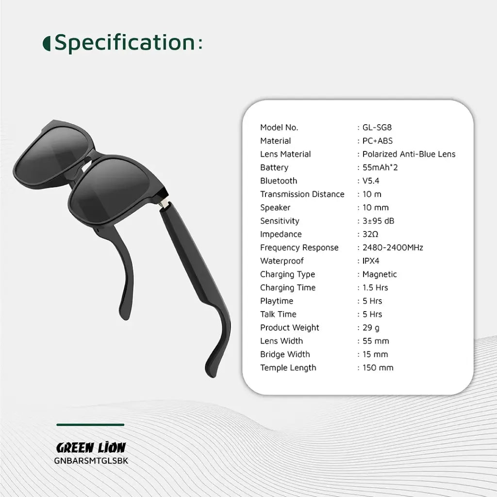 Green Lion Barcelona Smart Glasses - Black