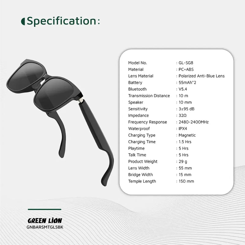 Green Lion Barcelona Smart Glasses - Black-10