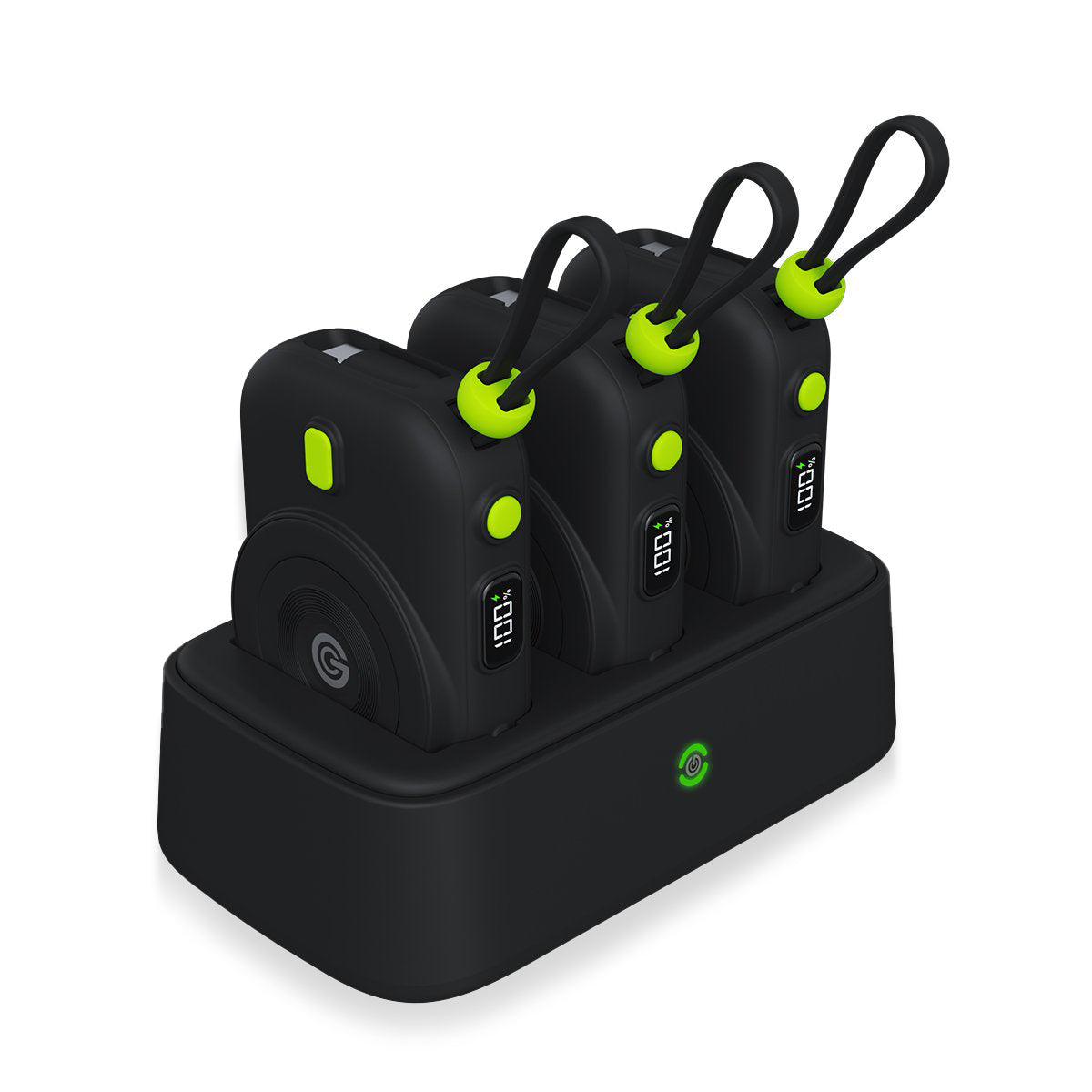 محطة شحن GOUI Station مع 3 باور بانك مغناطيسية لاسلكية 5000mAh وشحن 15W – أسود / أخضر