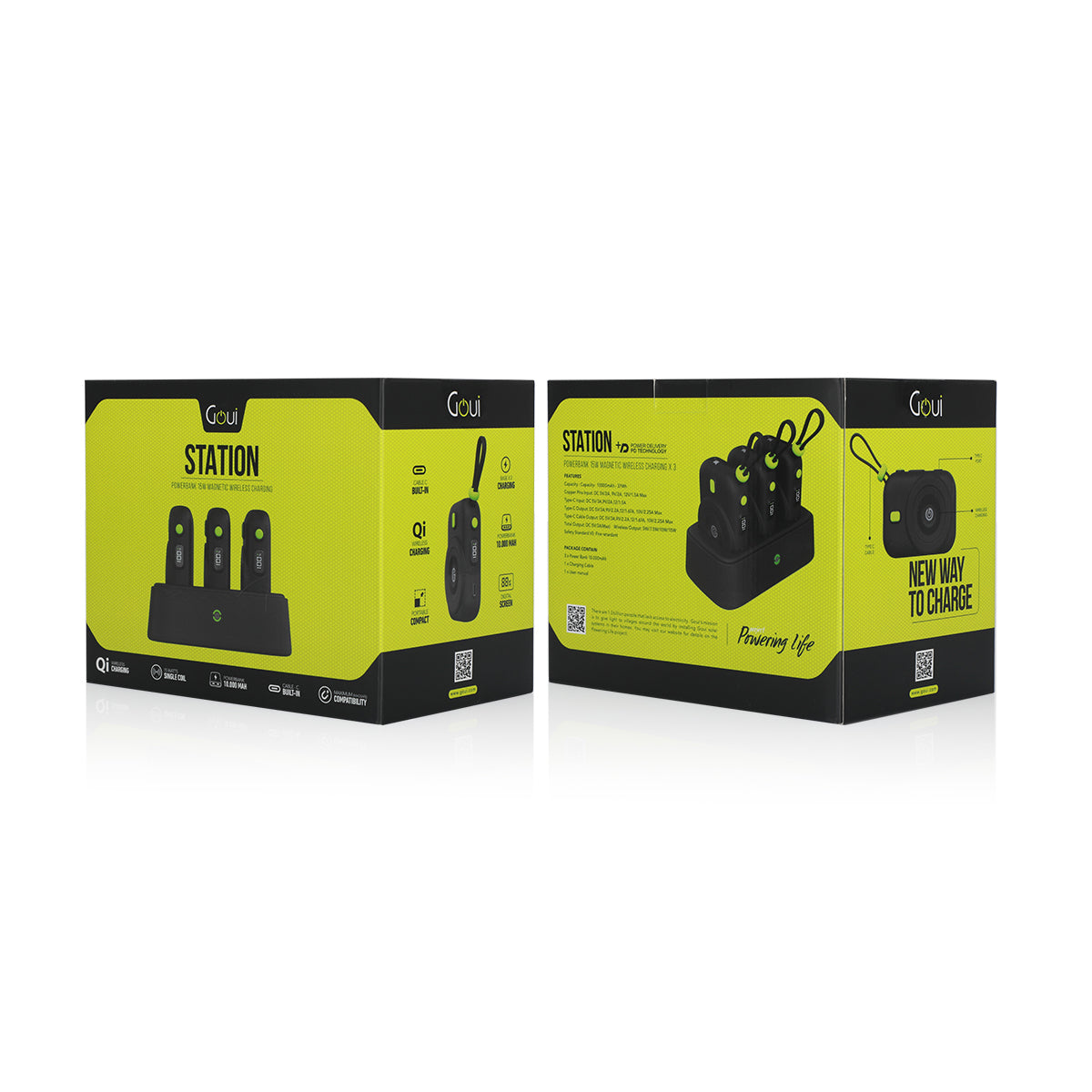 محطة شحن GOUI Station مع 3 باور بانك مغناطيسية لاسلكية 5000mAh وشحن 15W – أسود / أخضر