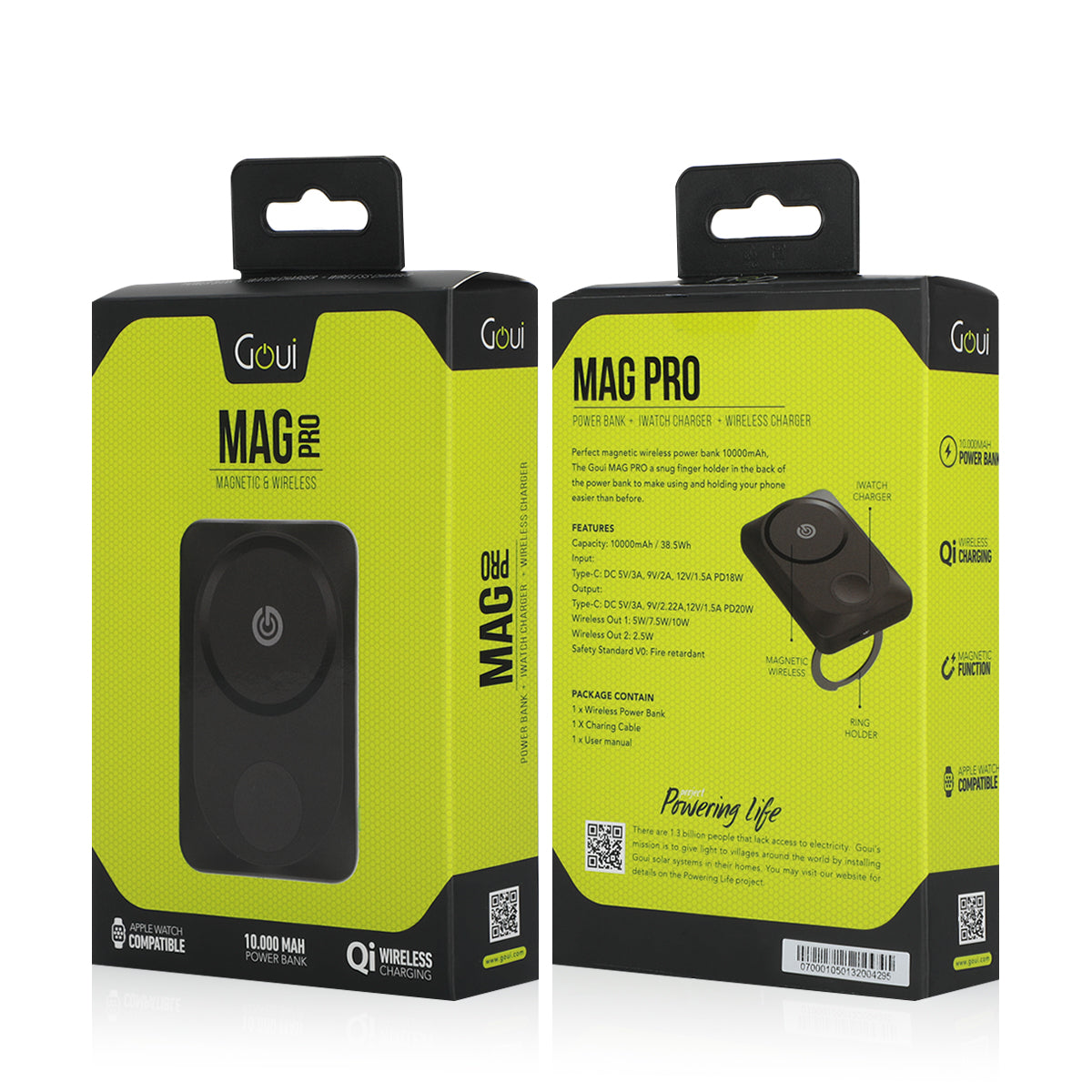 باور بانك GOUI MAG PRO سعة 10000mAh مع شحن لاسلكي مغناطيسي وشاحن Apple Watch مدمج – أسود