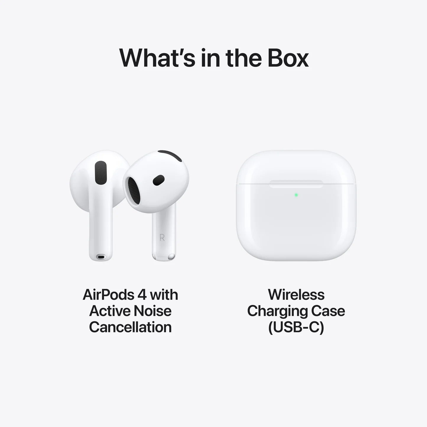 Apple AirPods 4 مع إلغاء الضوضاء النشط (ANC) وعلبة شحن لاسلكية USB-C – أبيض