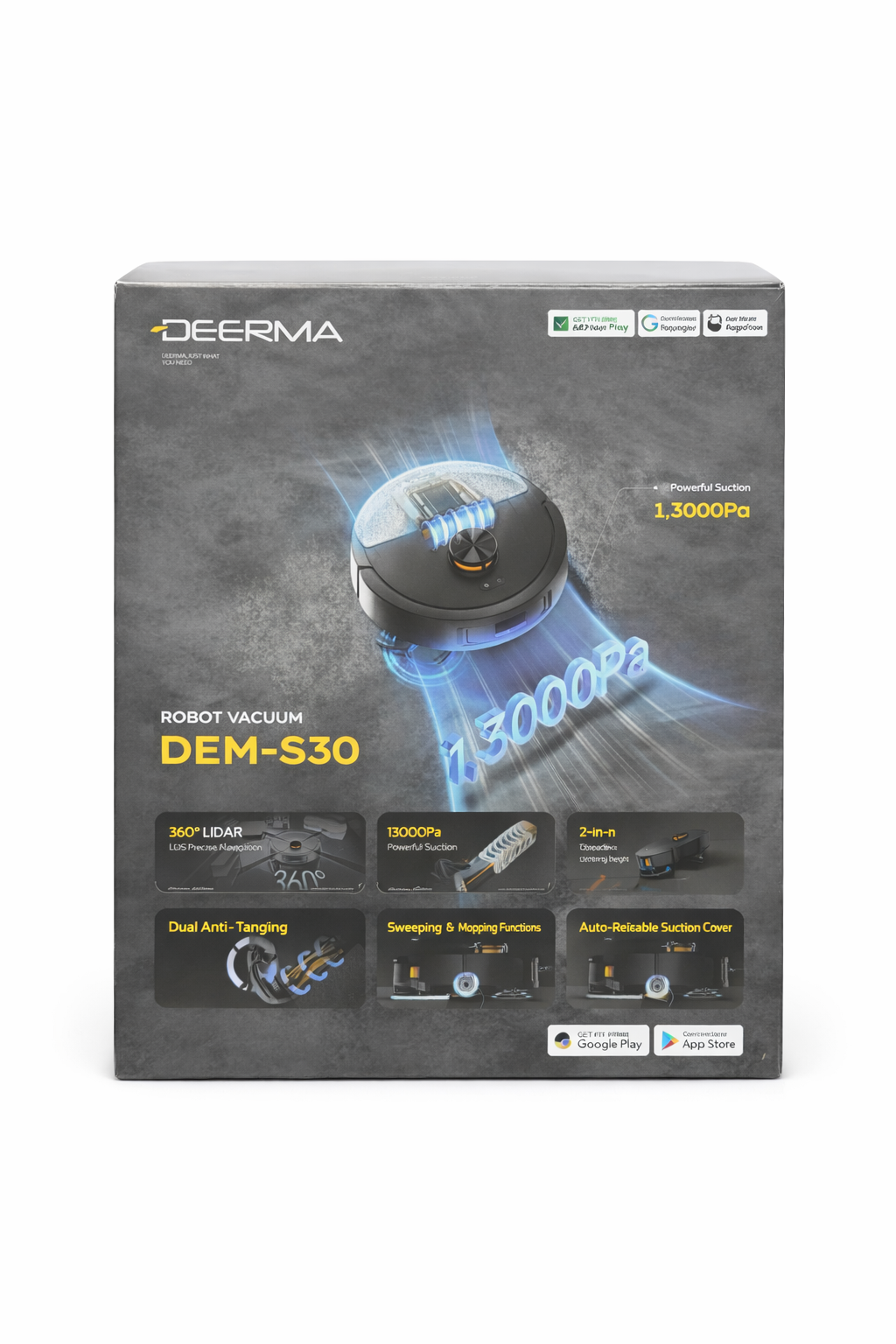 ديرما DEM-S30 مكنسة روبوت ذكية، قوة شفط 13000 باسكال، نظام ملاحة LiDAR 360 درجة، كنس ومسح 2 في 1-9