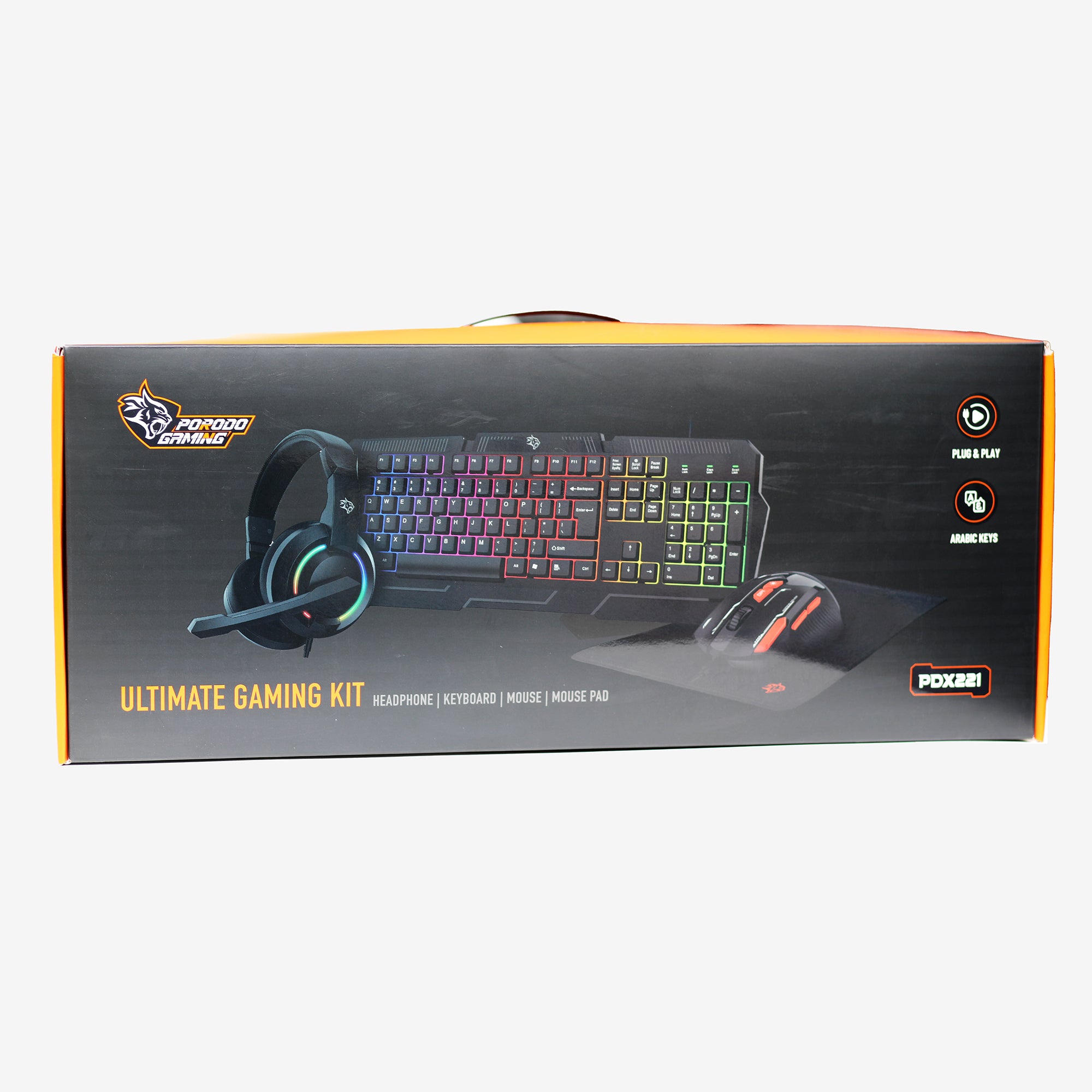 طقم ألعاب احترافي Porodo Gaming PDX221 – لوحة مفاتيح وماوس وسماعة وماوس باد