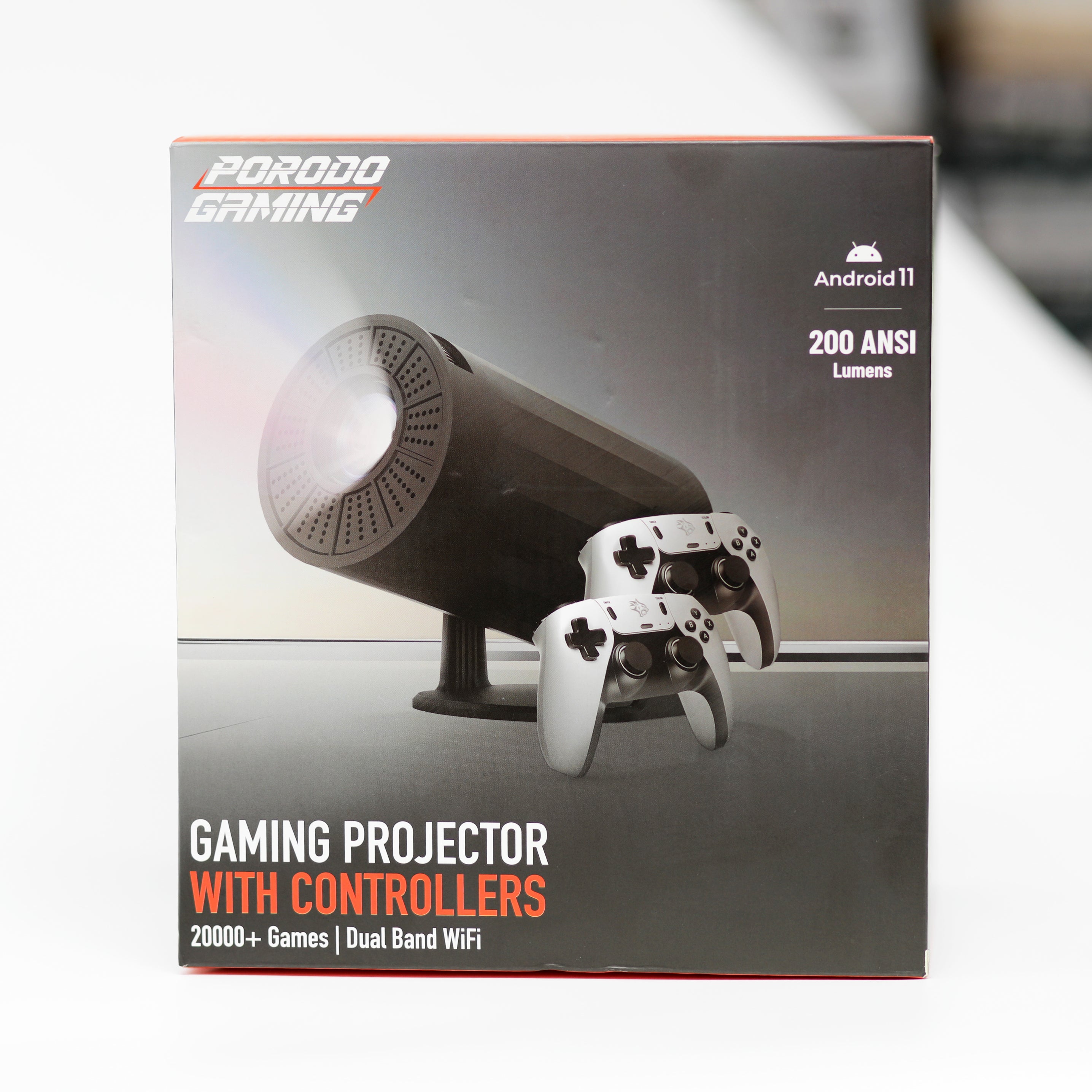 بروجكتور ألعاب Porodo Gaming مع يدَي تحكم – جهاز عرض ذكي Android 11 مع أكثر من 20,000 لعبة