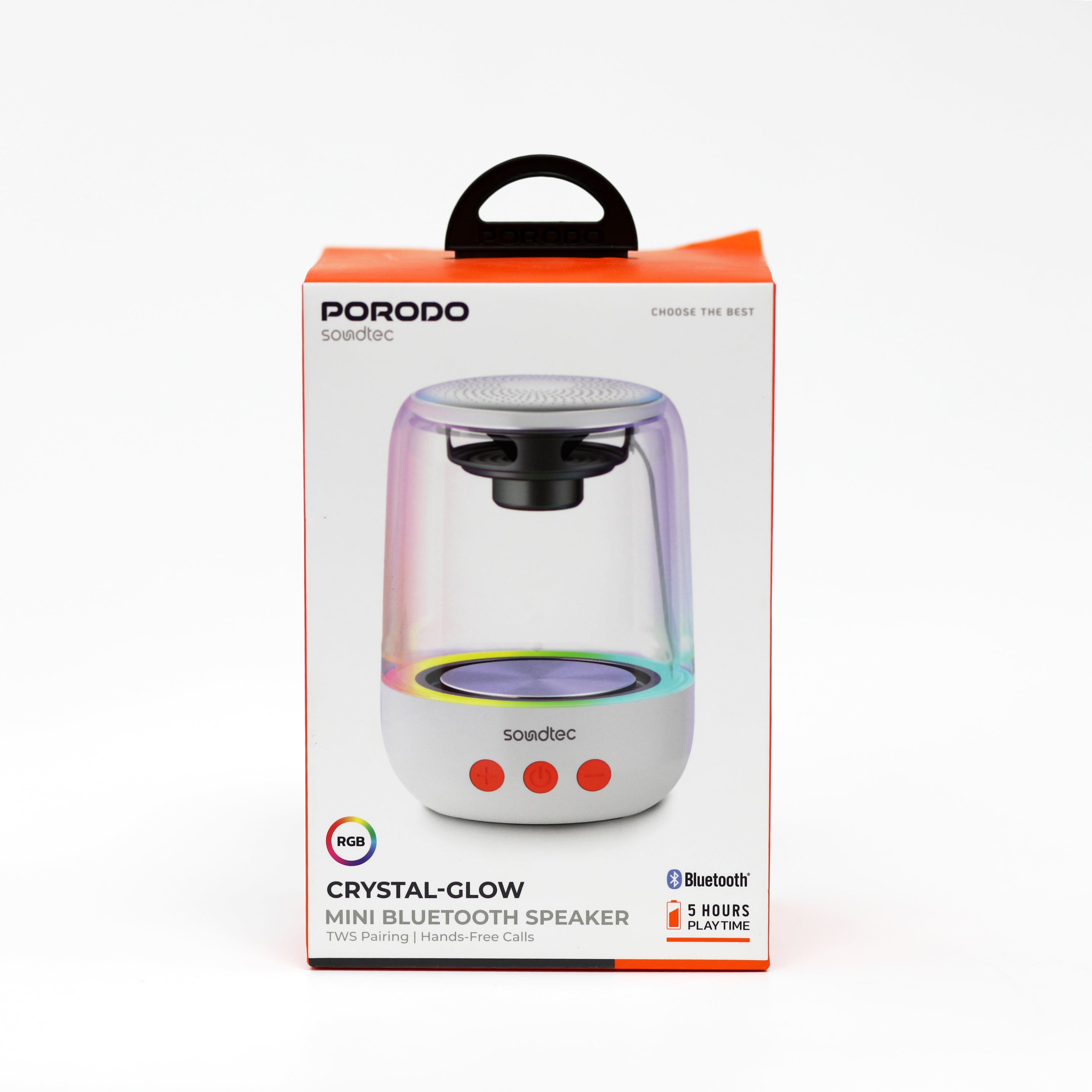 سماعة بلوتوث صغيرة Porodo Soundtec Crystal-Glow Mini بإضاءة RGB وتصميم شفاف