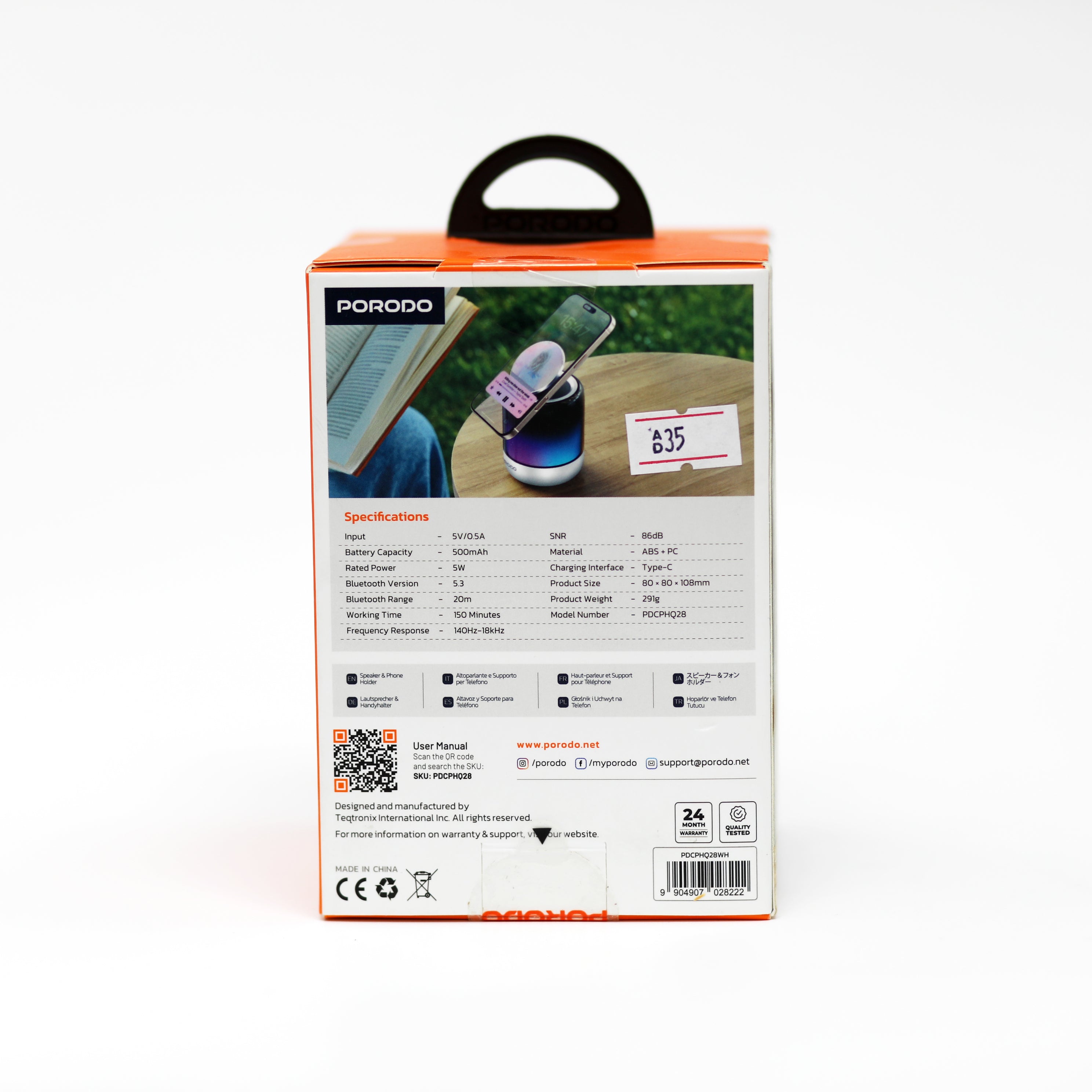 سماعة بلوتوث مع حامل جوال Porodo SyncGlow بإضاءة RGB