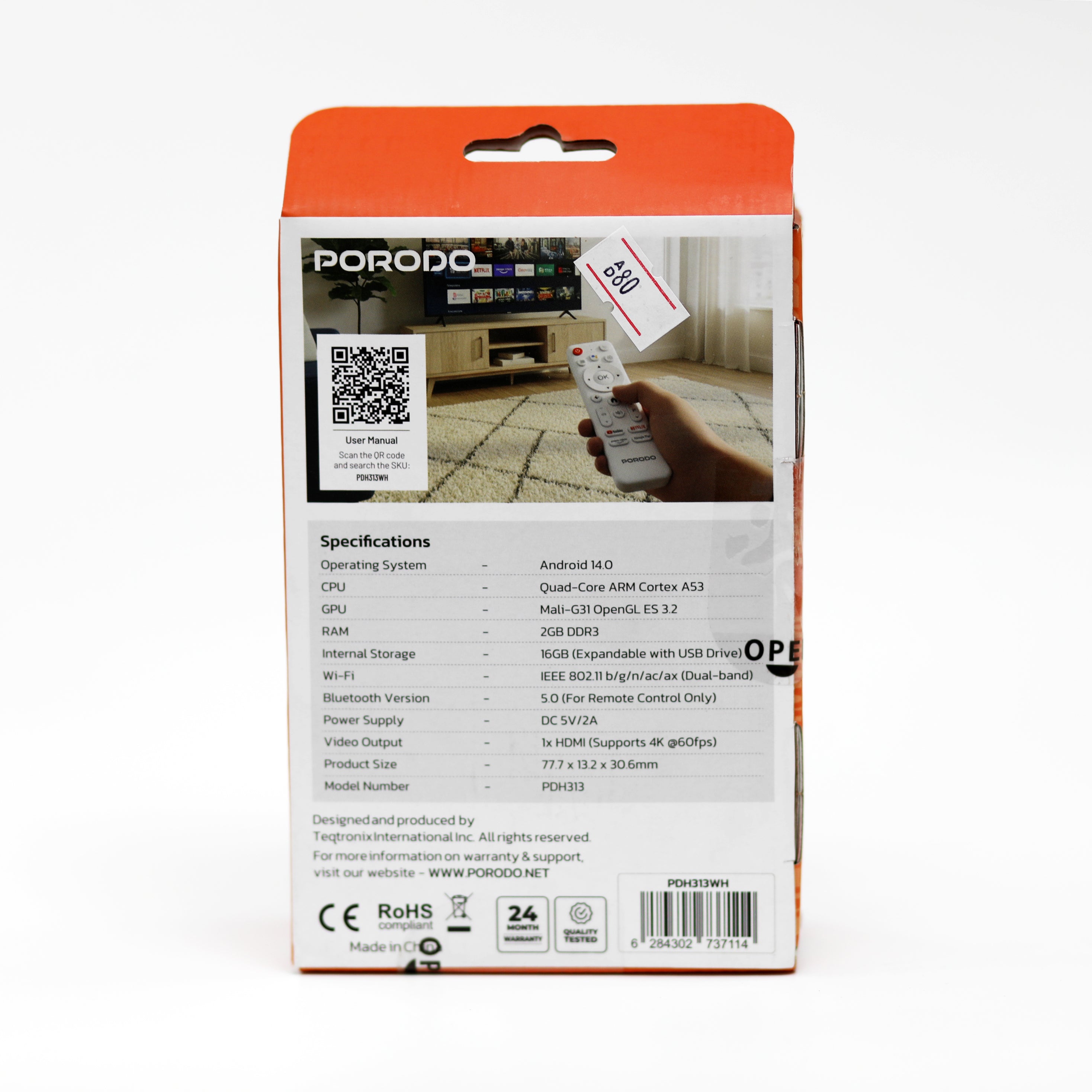 Porodo 4K Android Smart TV Stick مع Google Assistant