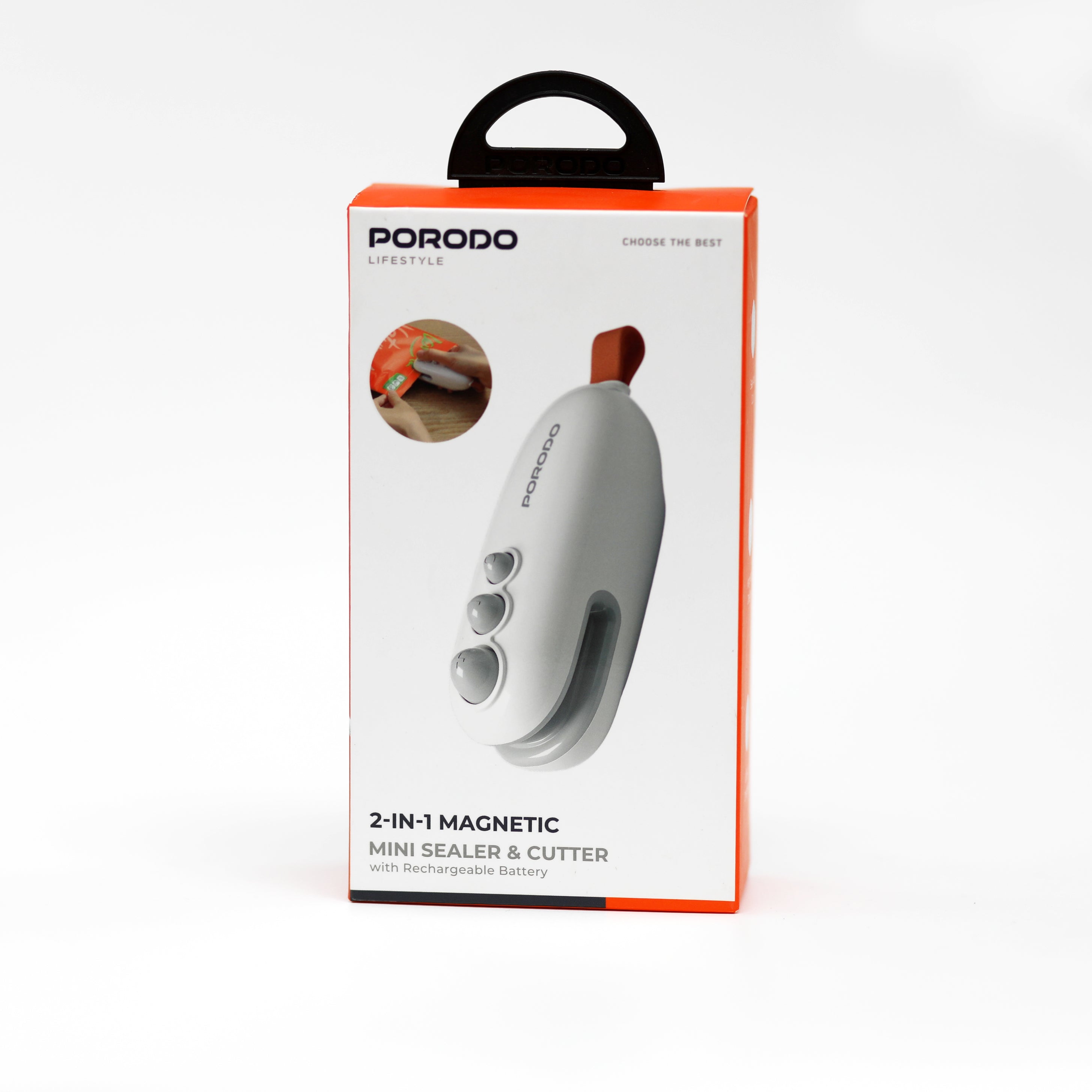 جهاز إغلاق وقطع الأكياس الصغير Porodo 2-في-1 مغناطيسي قابل للشحن