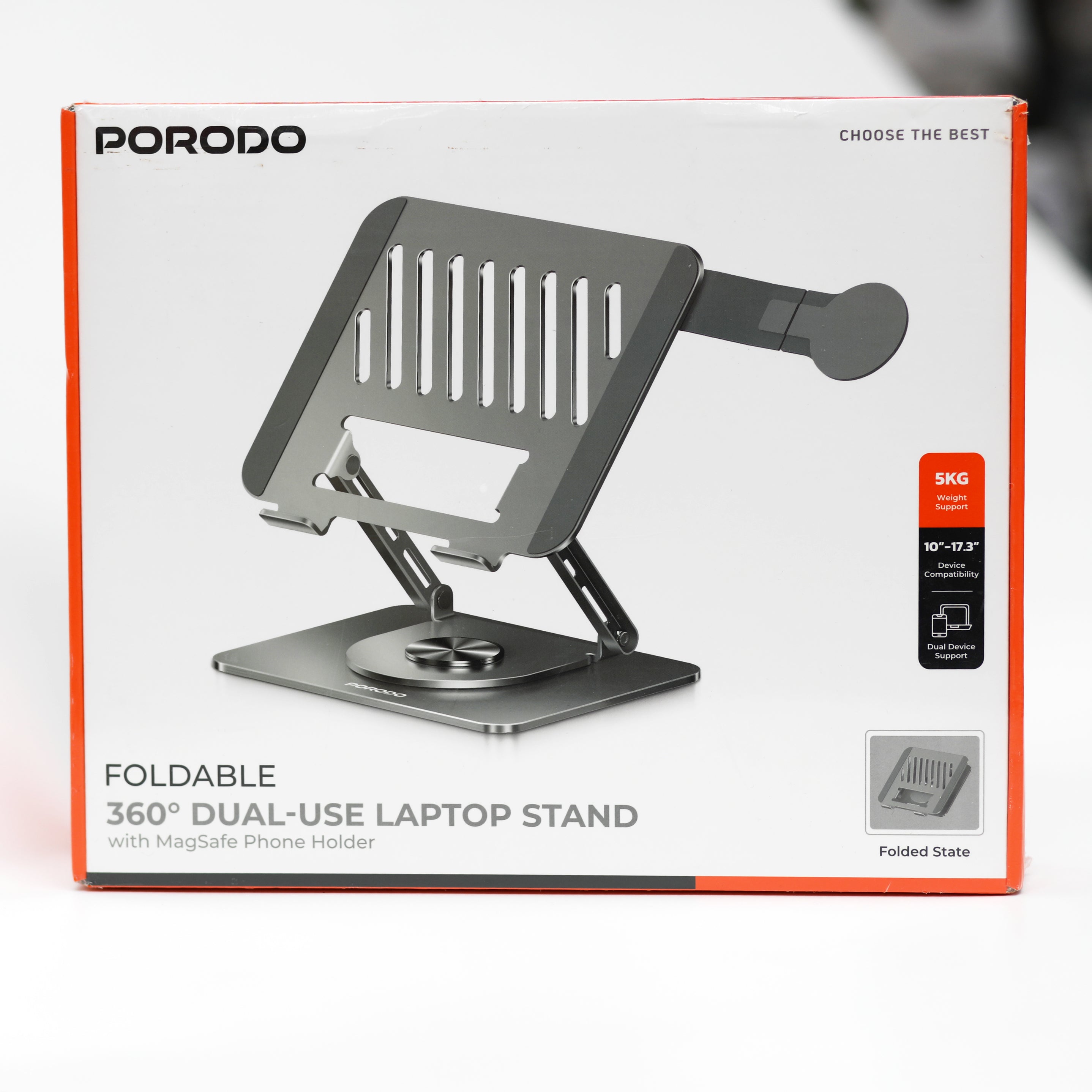 حامل لابتوب قابل للطي Porodo بزاوية دوران 360° مع حامل جوال MagSafe