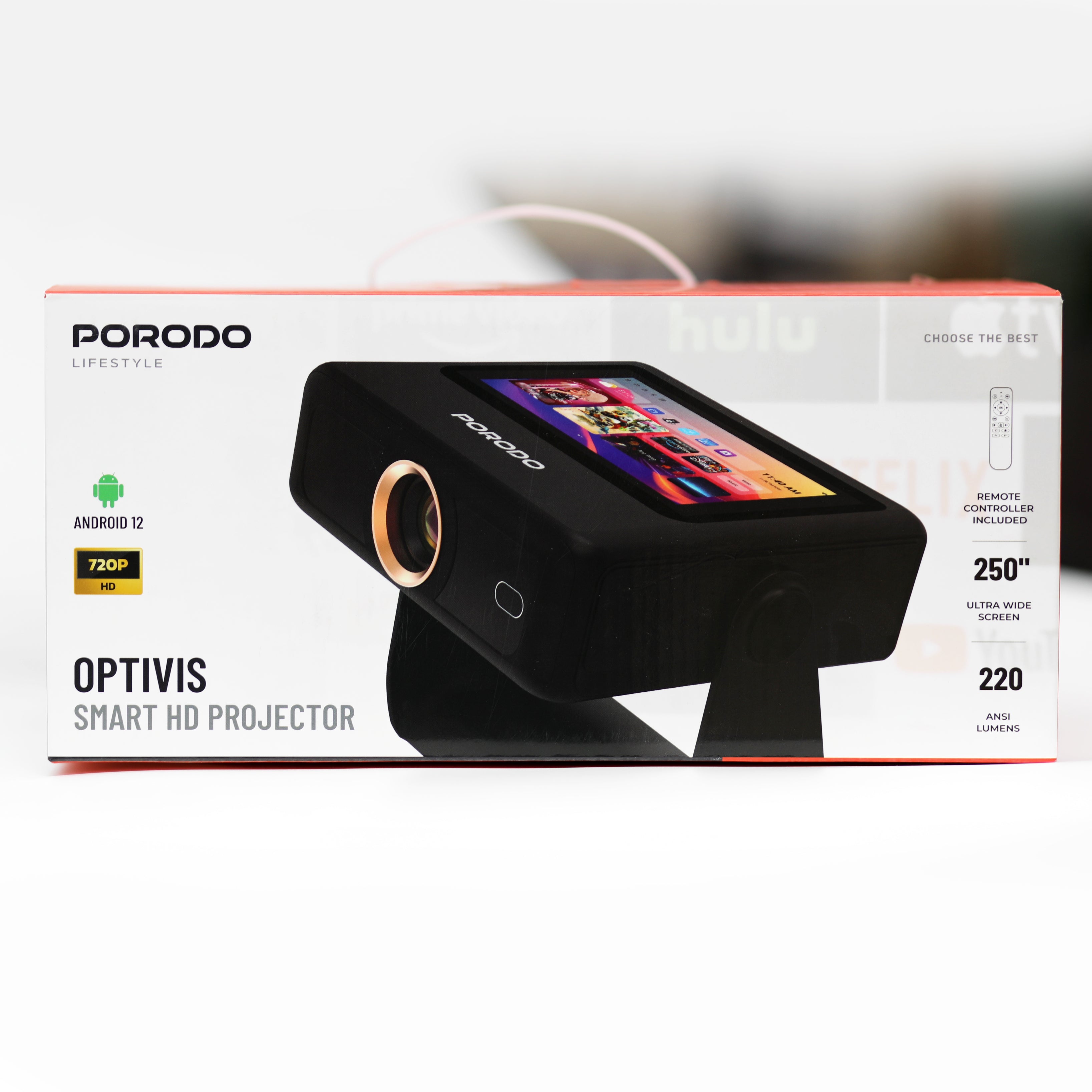 بروجكتور ذكي Porodo Optivis Smart HD بنظام Android 12 بدقة 720P