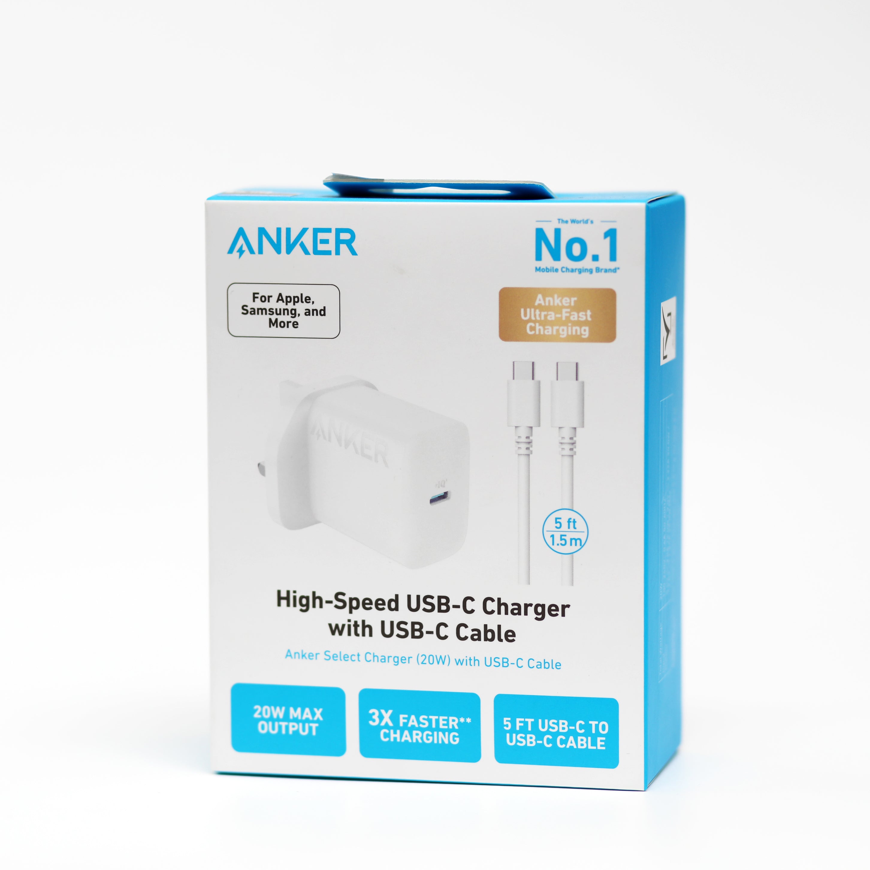 شاحن Anker USB-C سريع بقدرة 20 واط مع كابل USB-C – شحن عالي السرعة
