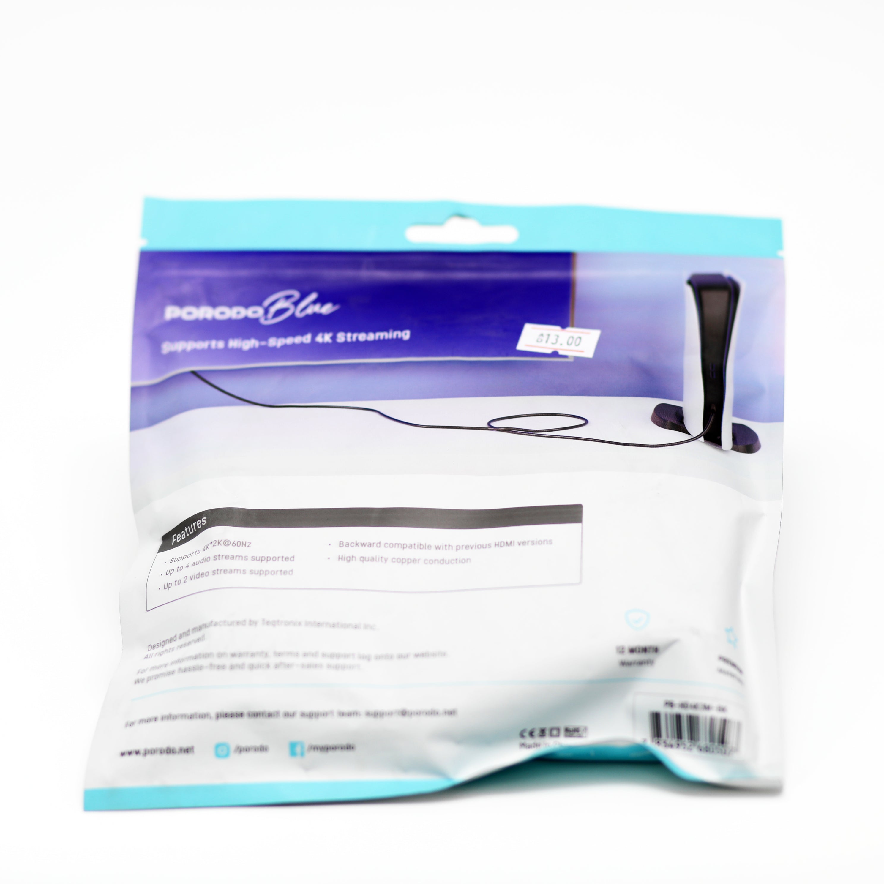 كابل HDMI 4K فائق الدقة Porodo Blue بطول 3 متر