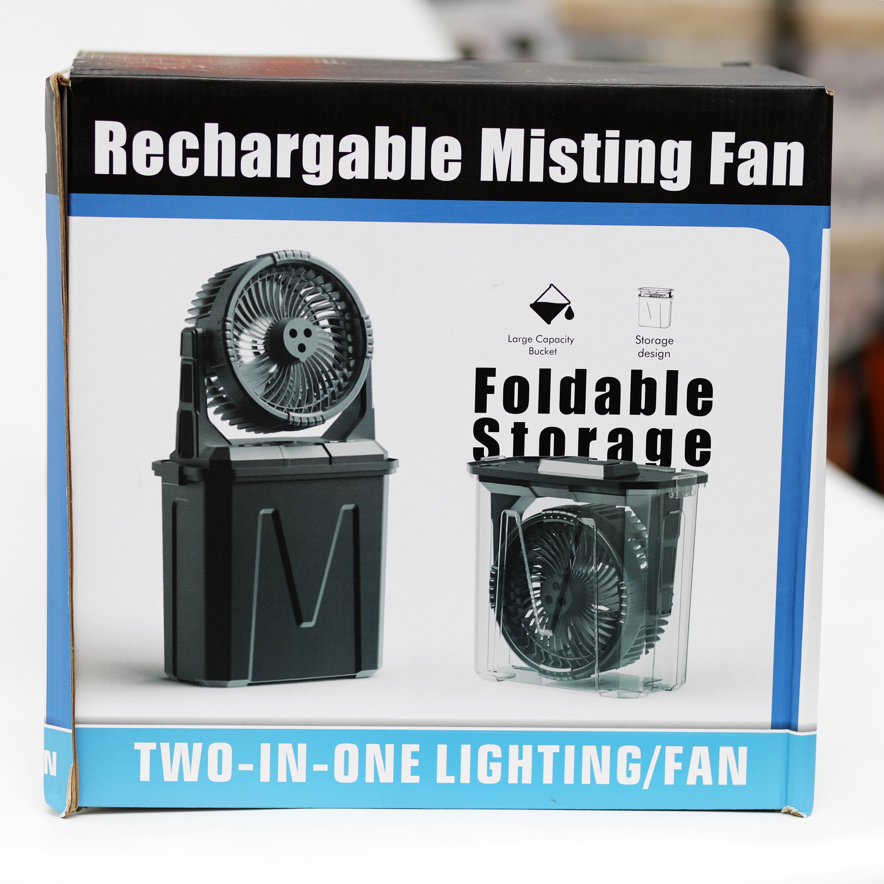 مروحة رذاذ ماء قابلة للشحن مع إضاءة LED – مروحة محمولة قابلة للطي