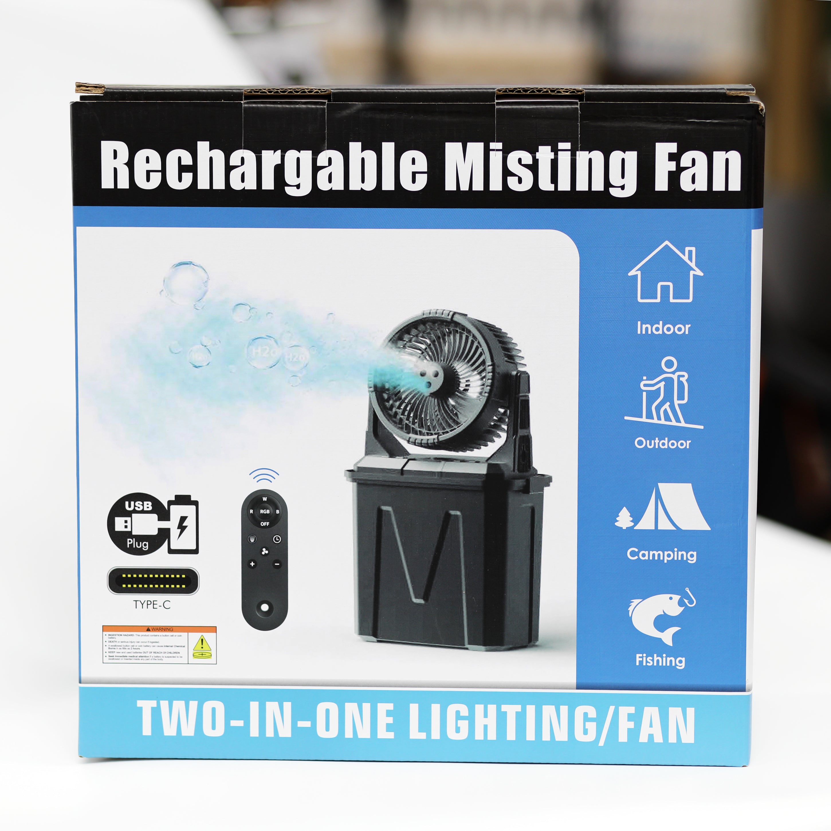 مروحة رذاذ ماء قابلة للشحن مع إضاءة LED – مروحة محمولة قابلة للطي