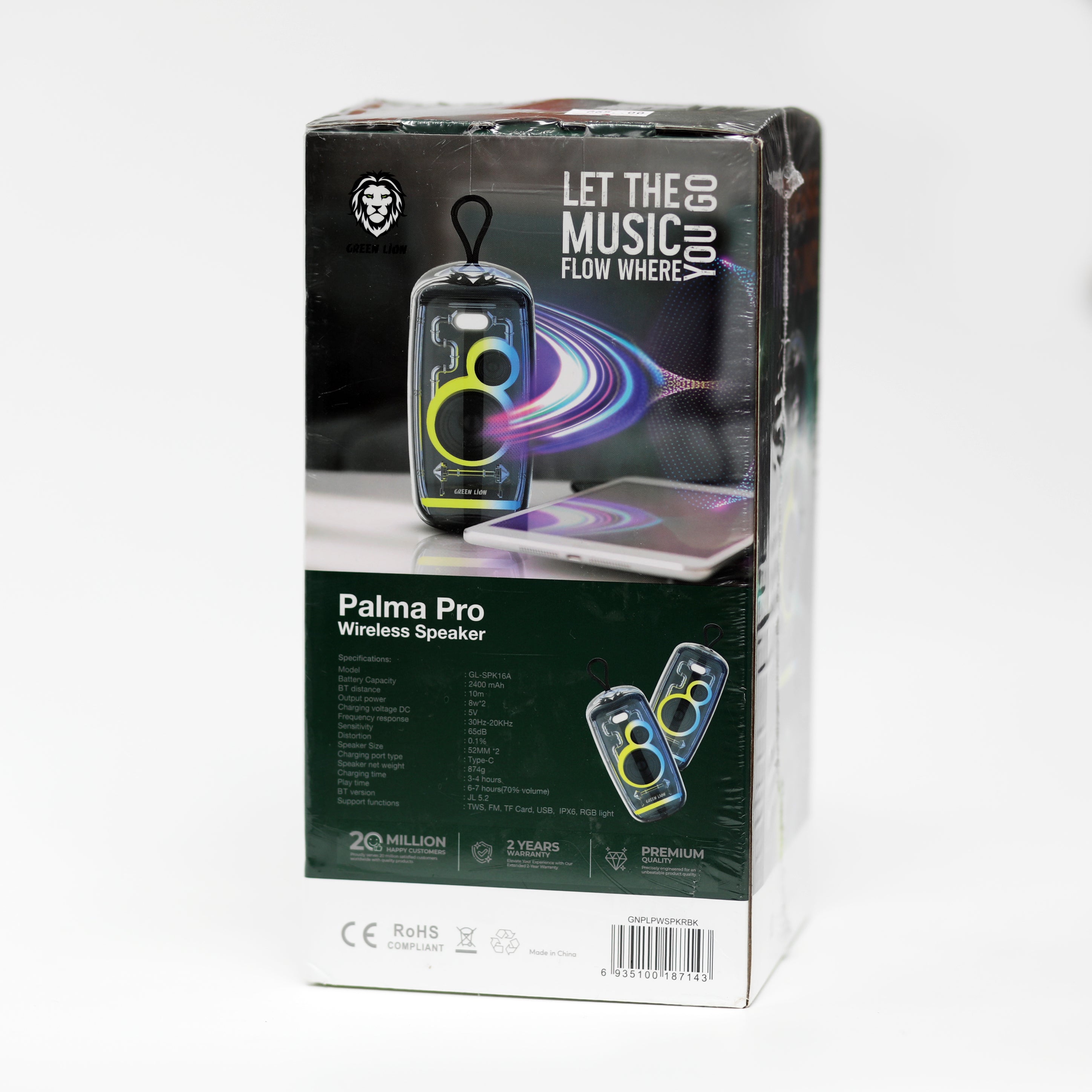 سماعة بلوتوث محمولة Green Lion Palma Pro بإضاءة RGB ومقاومة للماء
