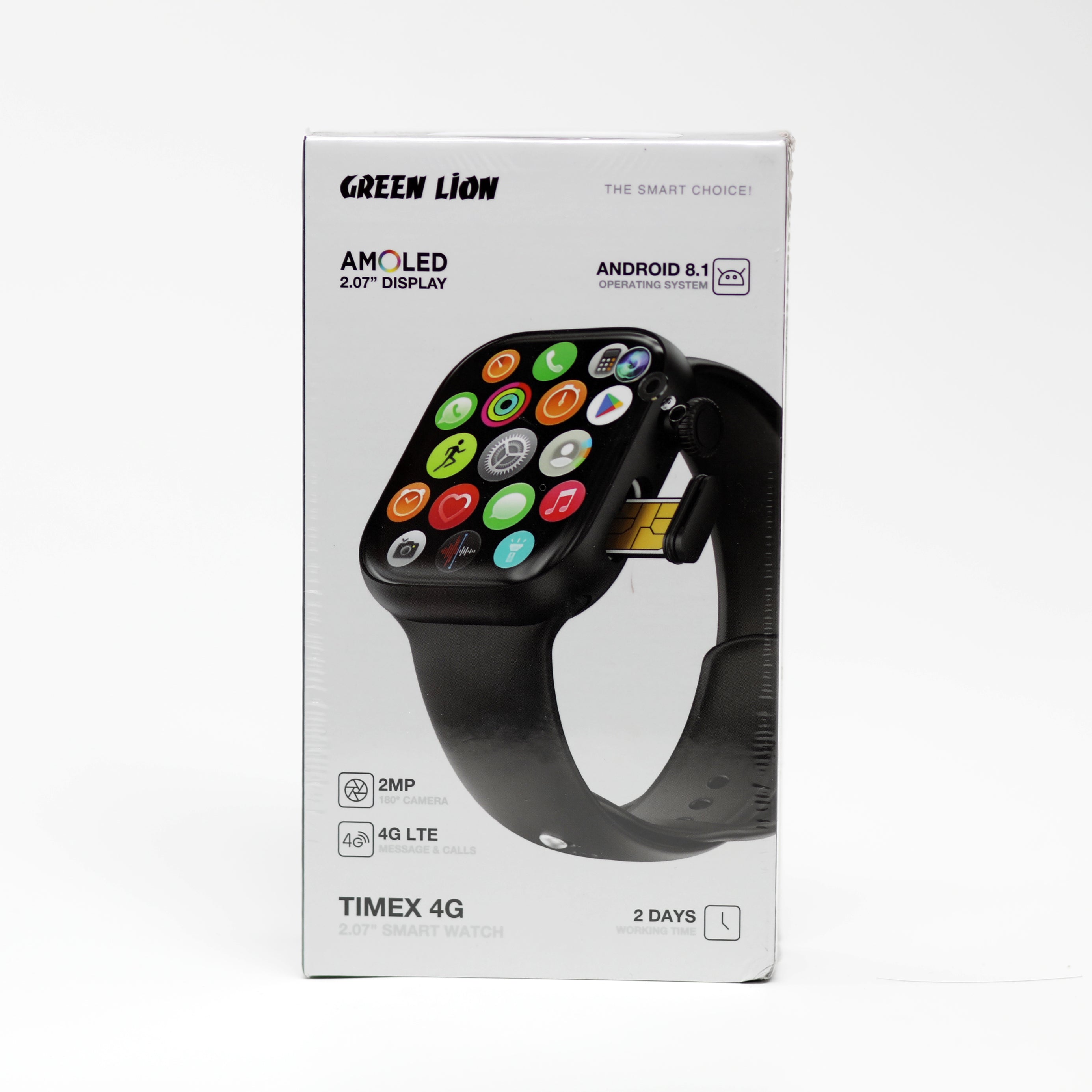 ساعة Green Lion Timex الذكية 4G بشاشة AMOLED مقاس 2.07 بوصة مع دعم شريحة SIM وكاميرا دوّارة