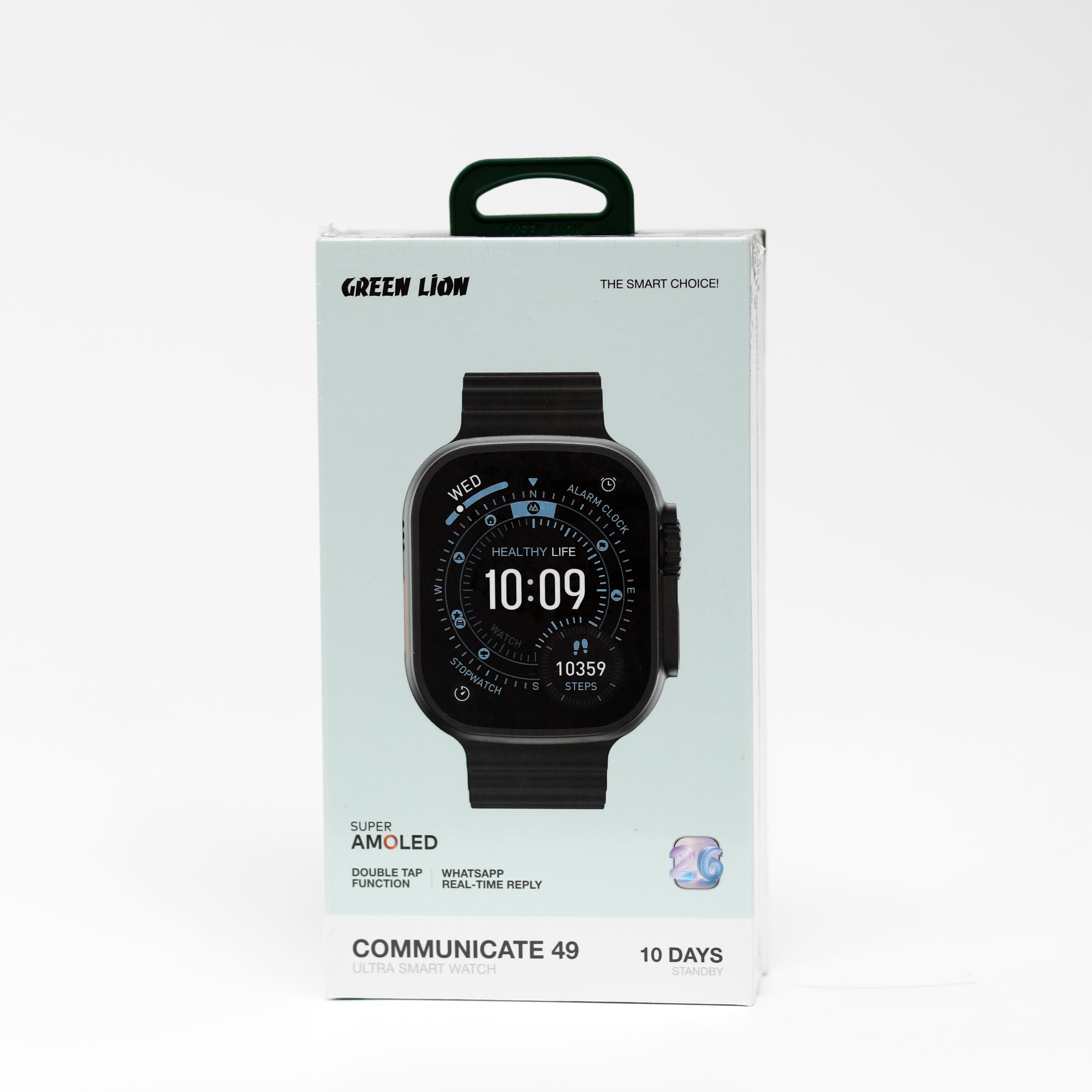 ساعة Green Lion Communicate 49 الذكية بشاشة AMOLED مع دعم مكالمات Bluetooth