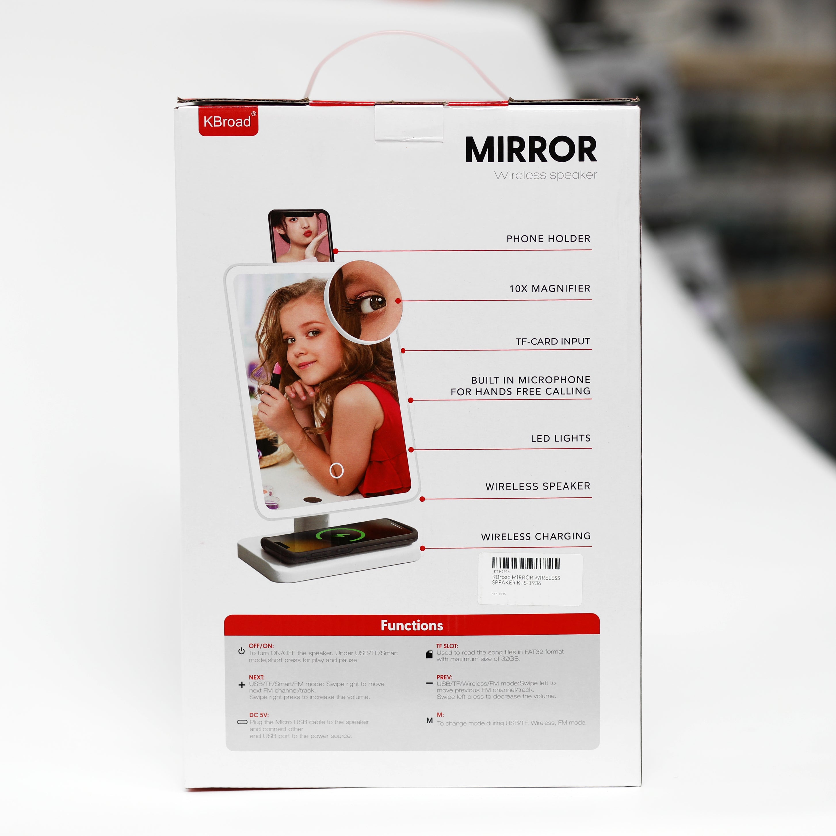 مرآة مكياج ذكية بإضاءة LED مع شاحن لاسلكي وسماعة بلوتوث KBroad Smart Makeup Mirror