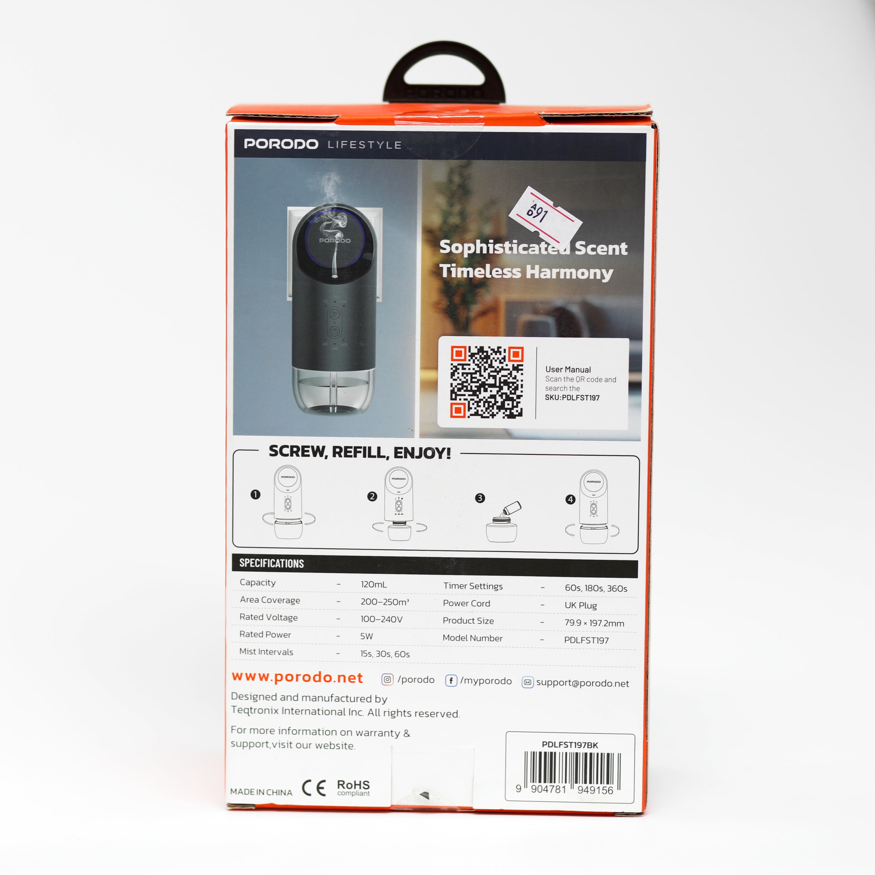 موزع عطور جداري بالزيوت العطرية Porodo Lifestyle Plug-In Essential Oil Diffuser