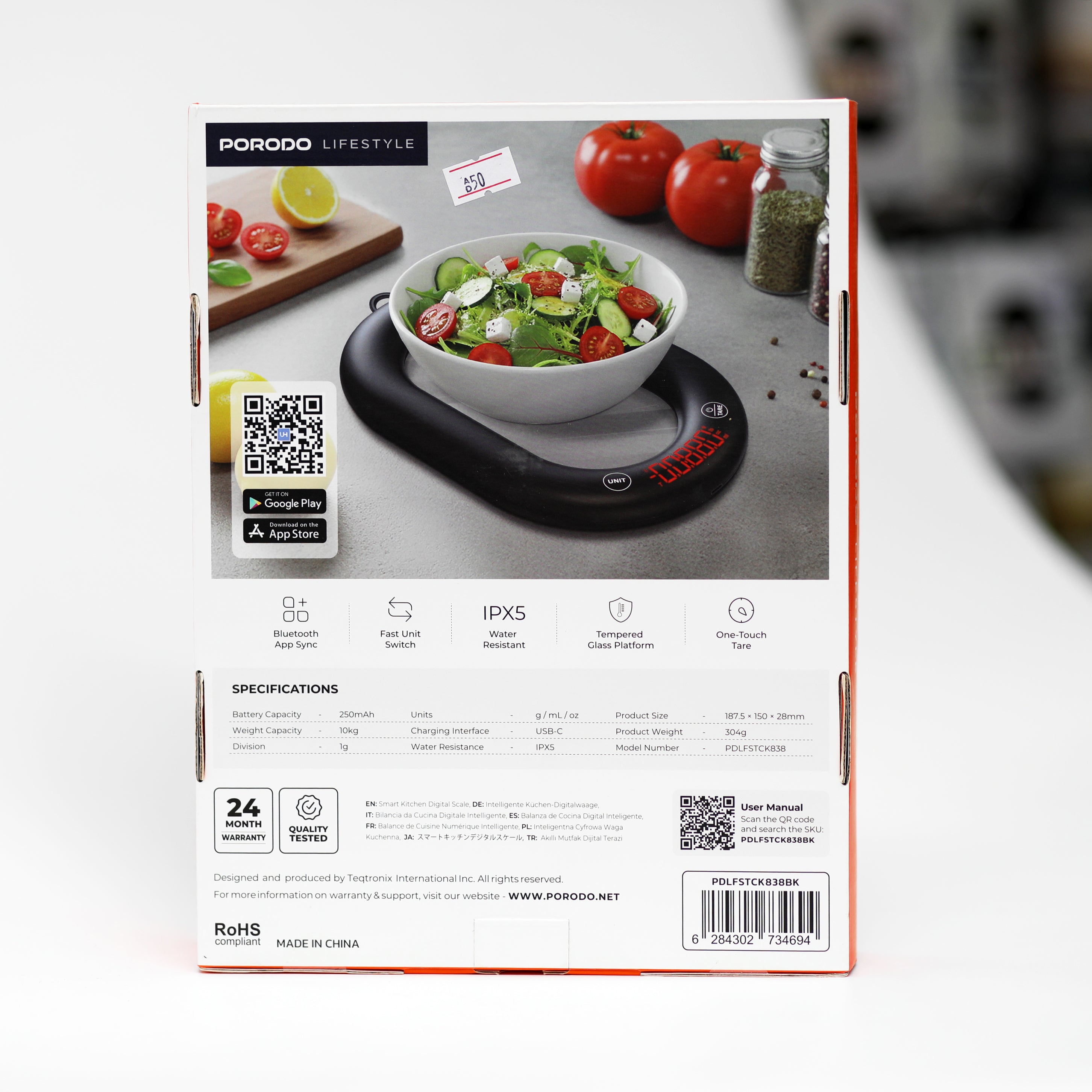ميزان مطبخ رقمي ذكي Porodo بسعة 10 كجم