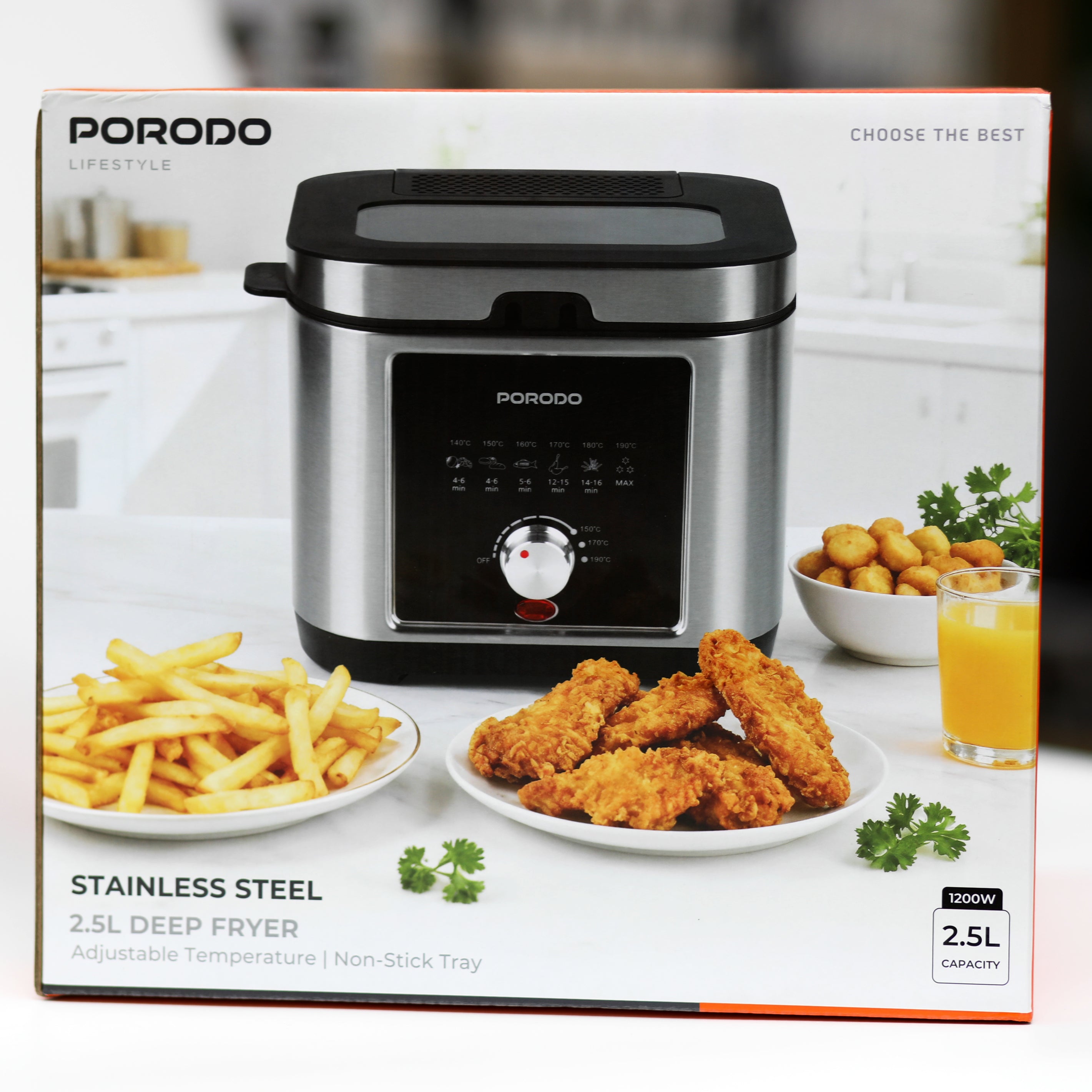 قلاية زيت Porodo من الستانلس ستيل بسعة 2.5 لتر – قدرة 1200 واط