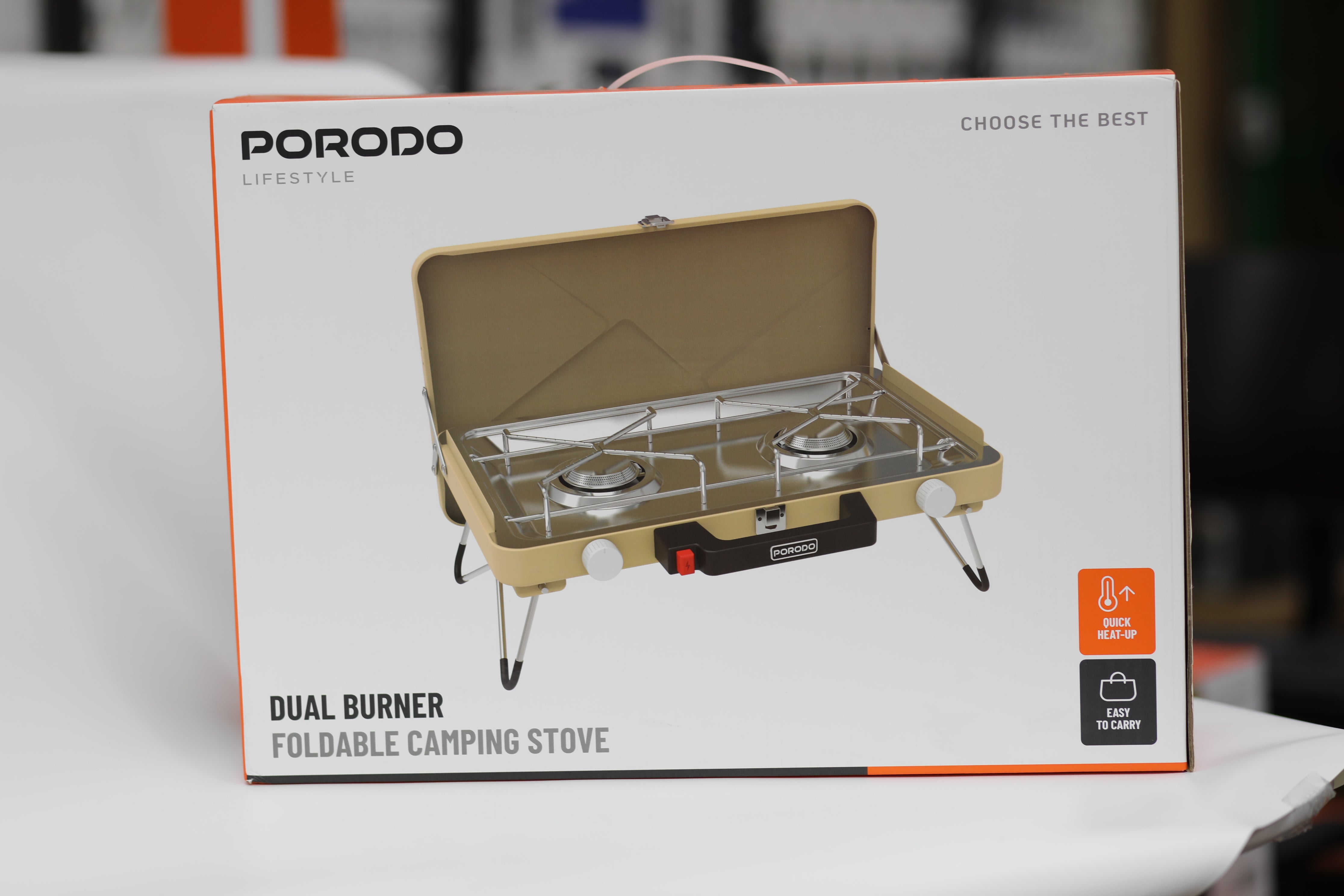 موقد غاز للتخييم Porodo بعيون مزدوجة قابل للطي – موقد طبخ خارجي محمول