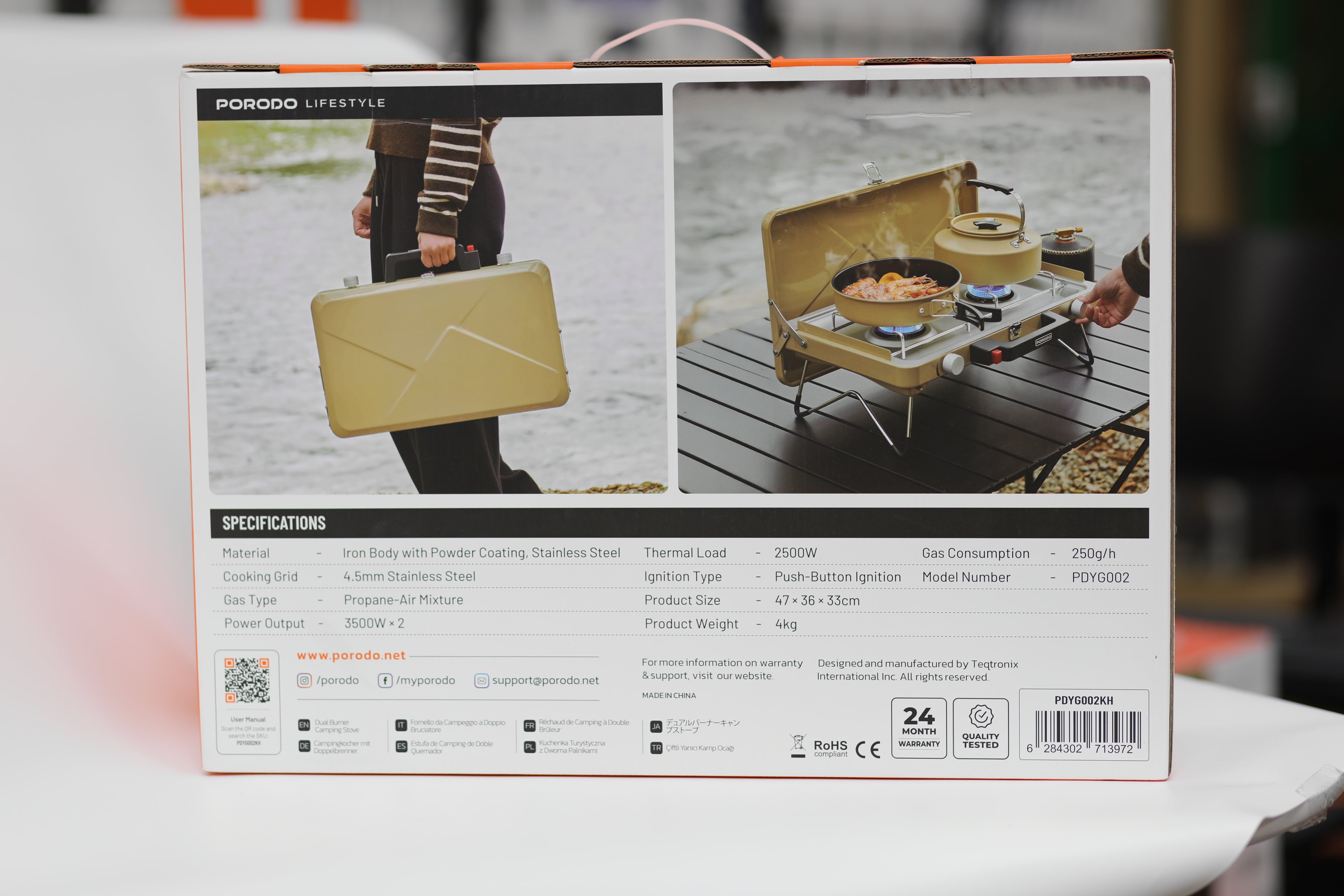 موقد غاز للتخييم Porodo بعيون مزدوجة قابل للطي – موقد طبخ خارجي محمول