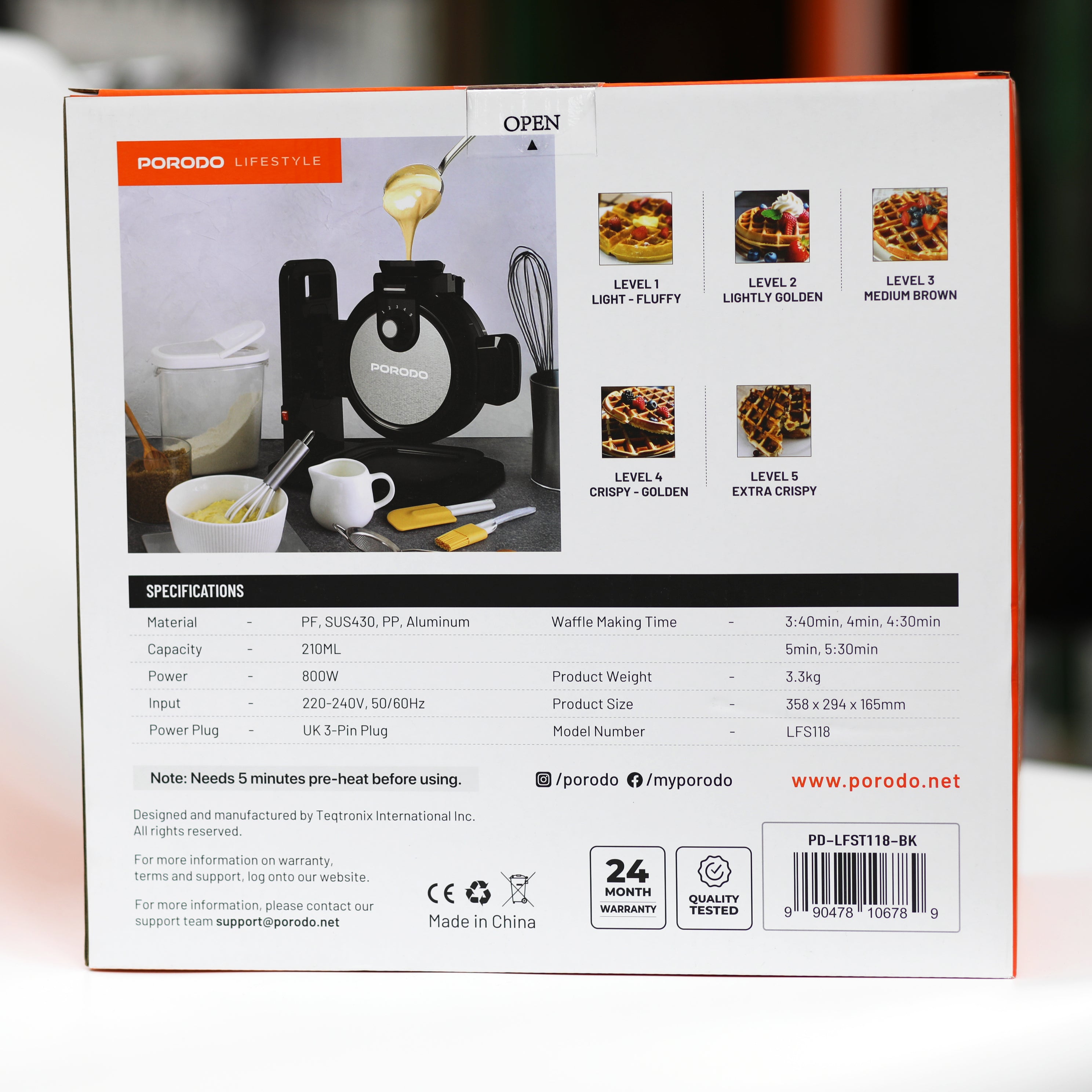 صانعة الوافل العمودية Porodo – قدرة 800 واط